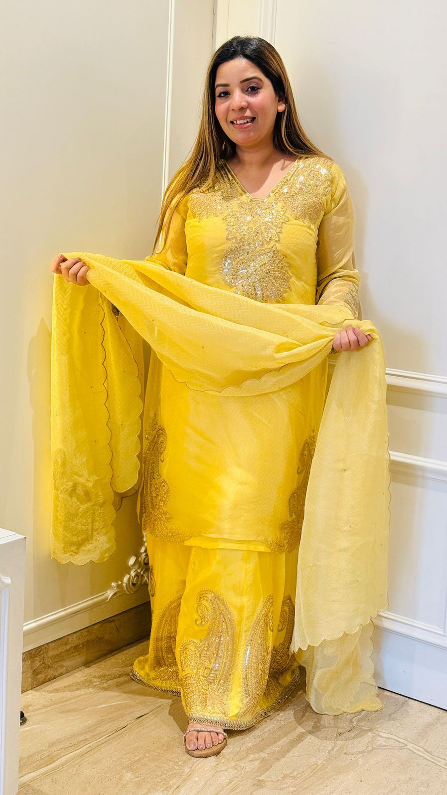 Shimmer Luxe Plazo Set - Yellow, Pink