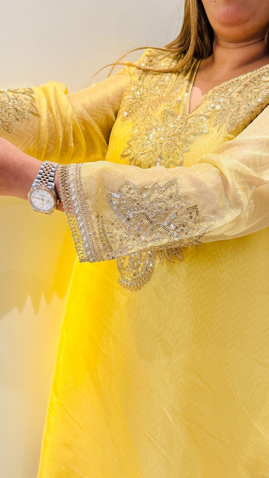 Shimmer Luxe Plazo Set - Yellow, Pink