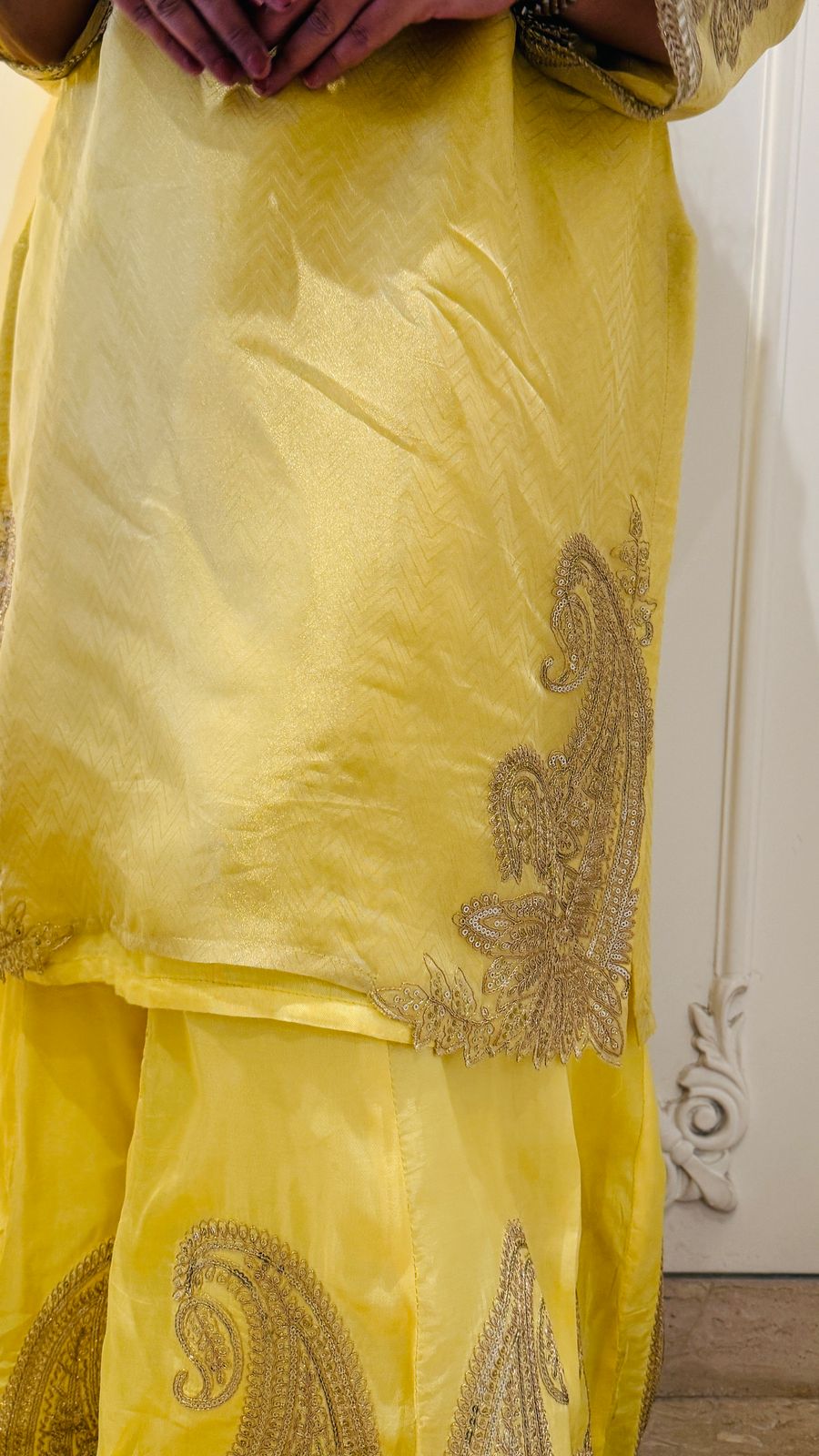 Shimmer Luxe Plazo Set - Yellow, Pink