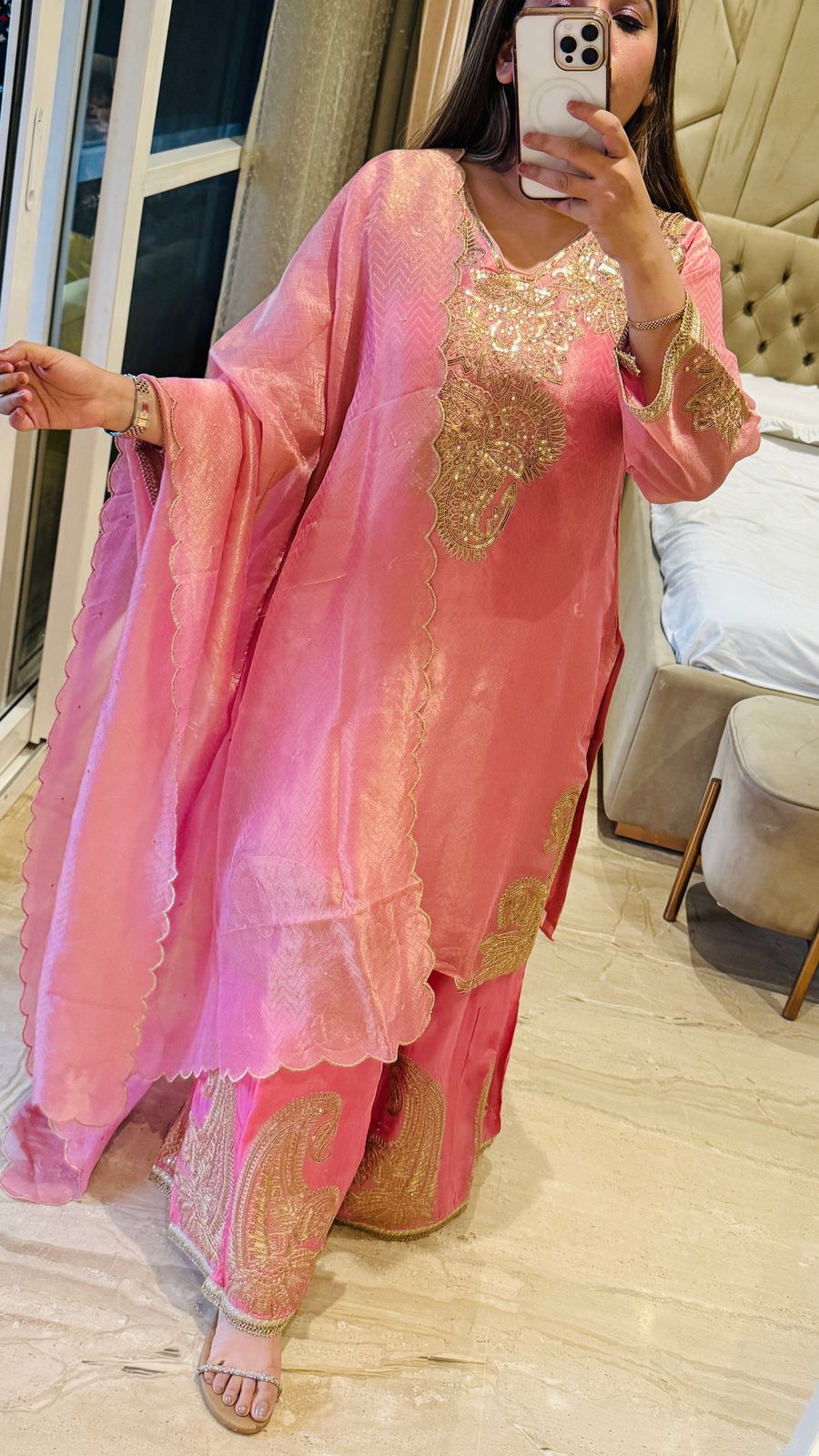 Shimmer Luxe Plazo Set - Yellow, Pink