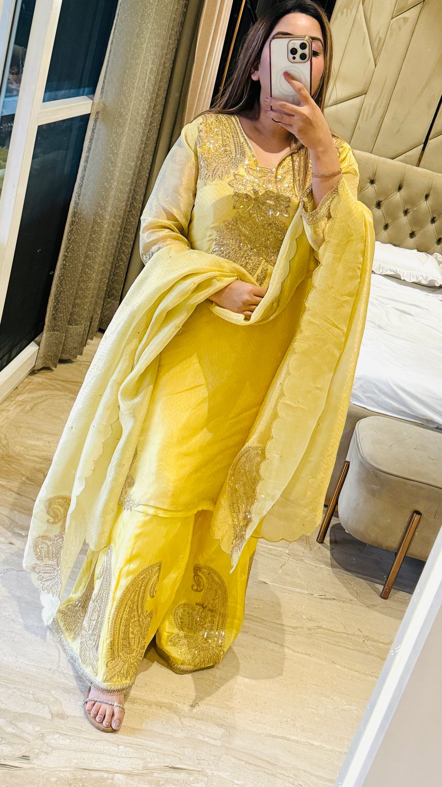 Shimmer Luxe Plazo Set - Yellow, Pink