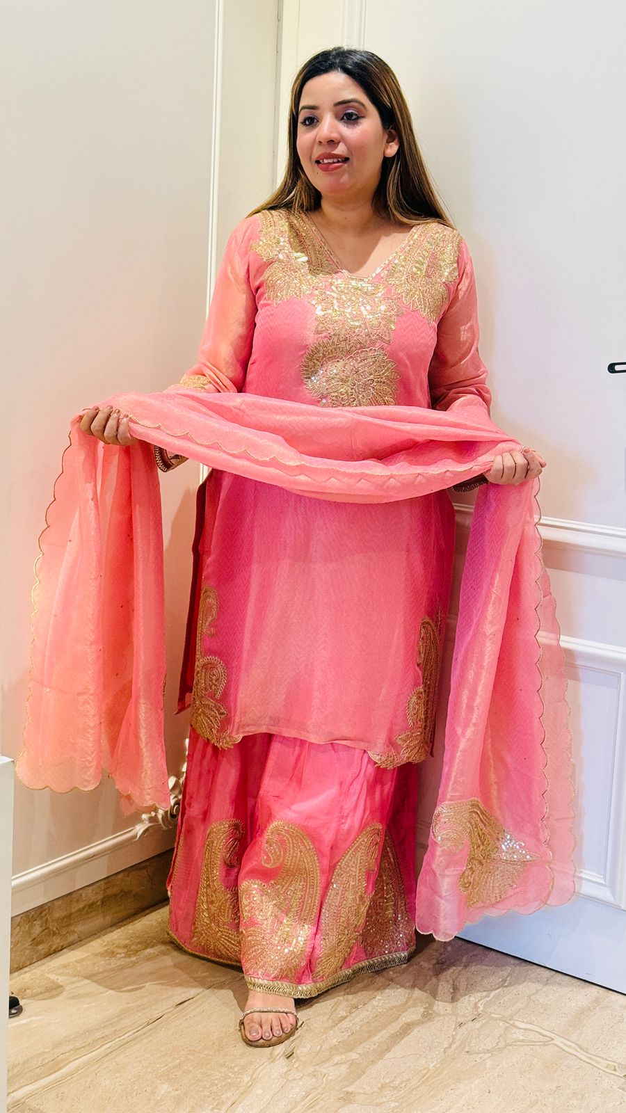 Shimmer Luxe Plazo Set - Yellow, Pink