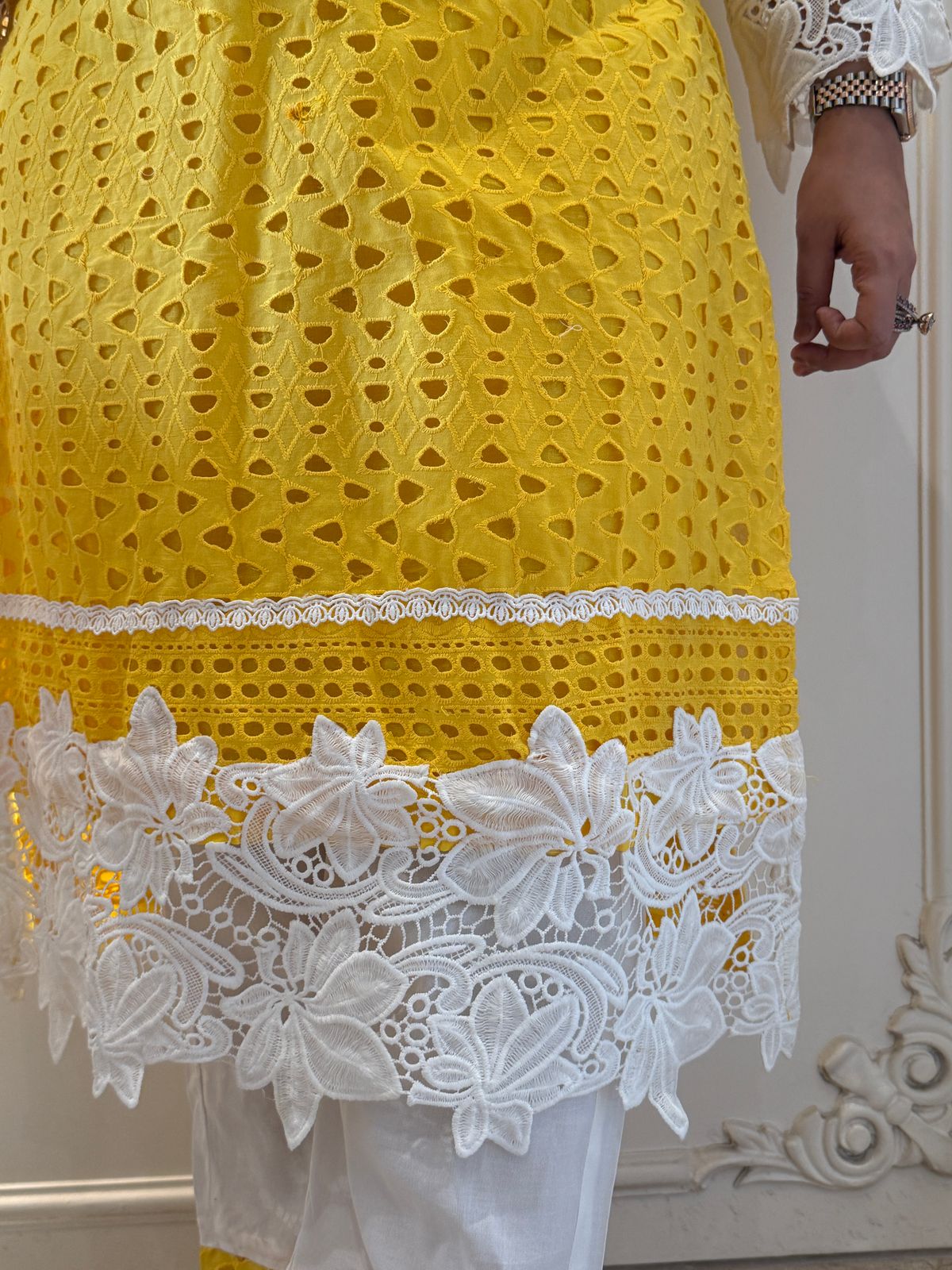 Schiffli Cotton Suit Set (Yellow)