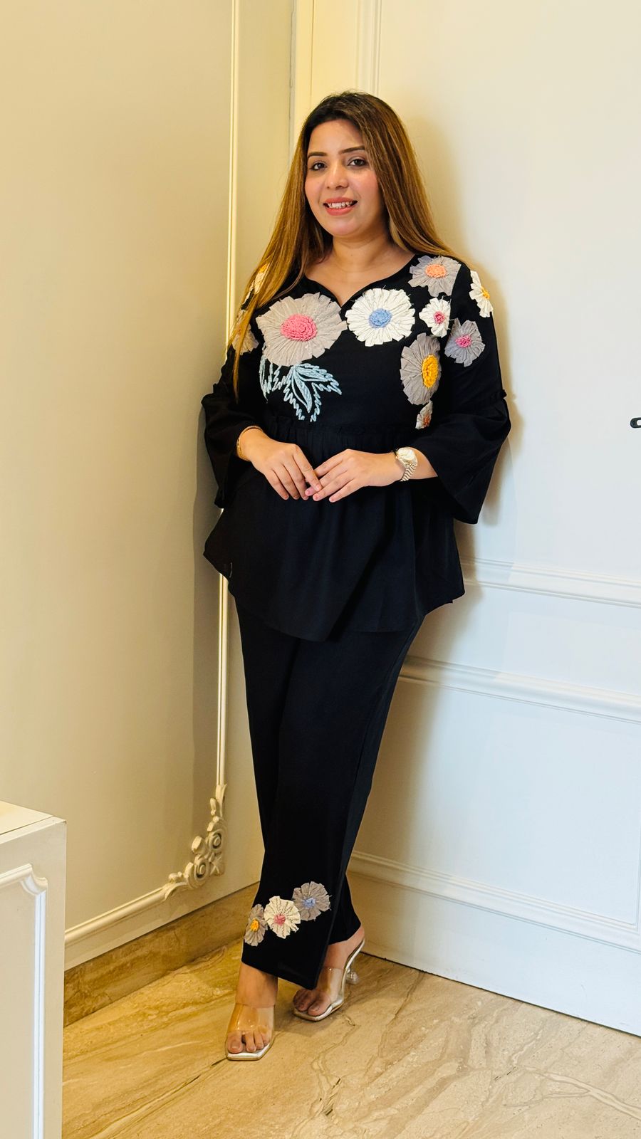 Applique Charm Peplum Cordset - Black