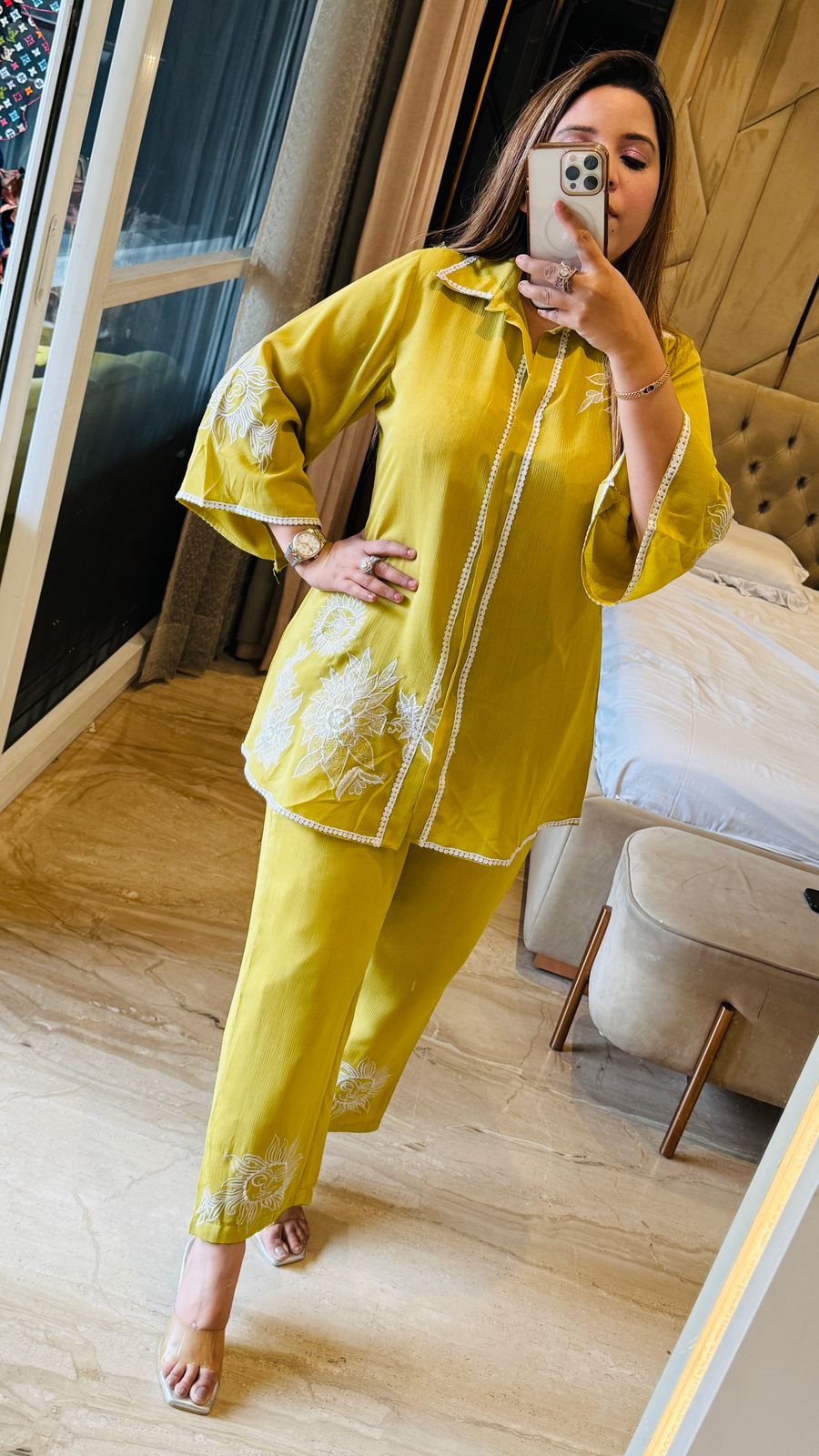 Aveline Applique Cordset - Yellow, Black