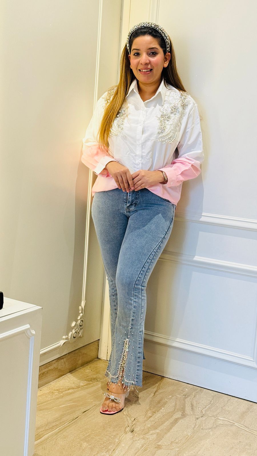 Rhinestone Waist Stretch Denim