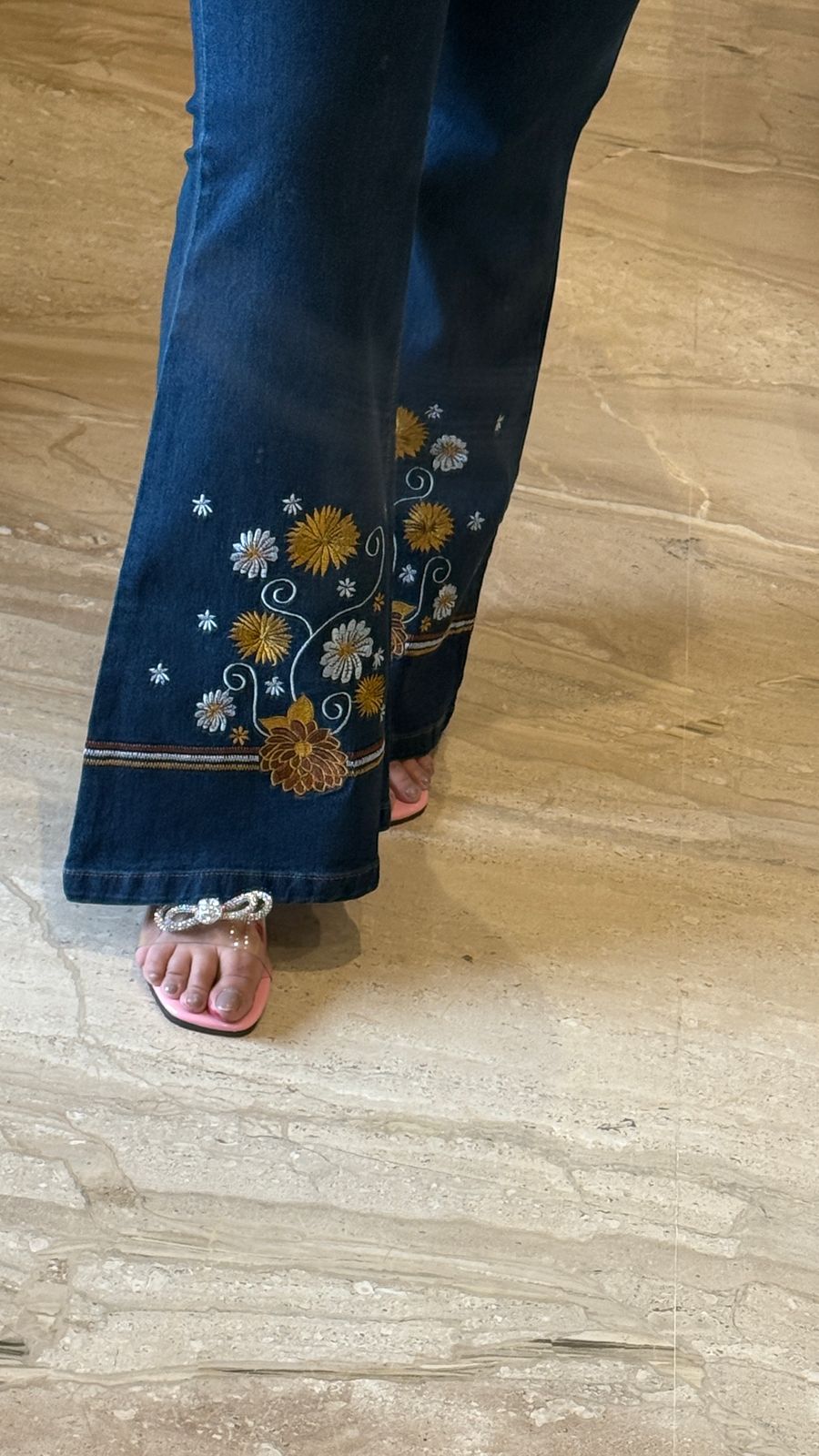 Embroidered Flare Denim Blue, Navy