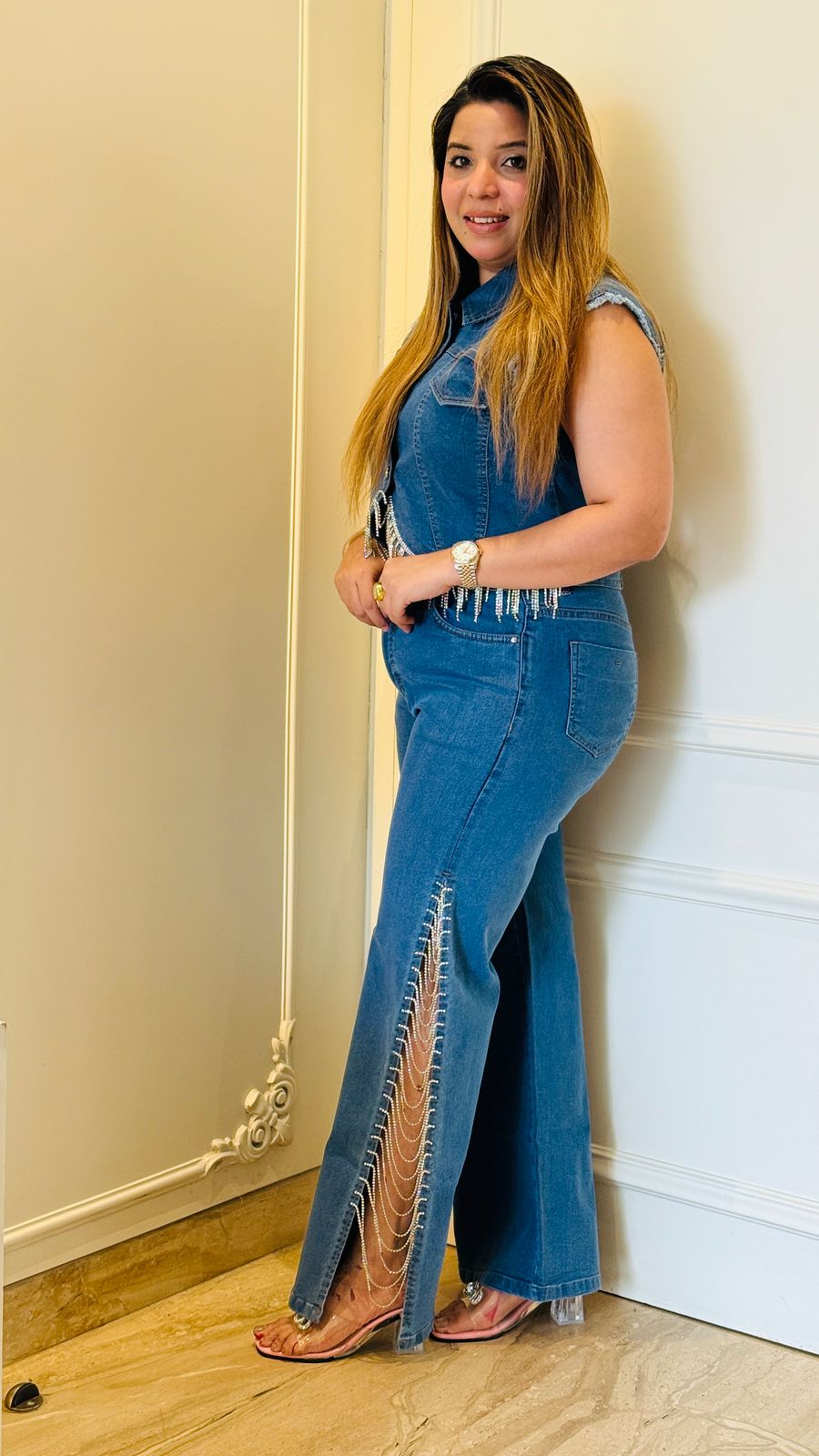 Pearl Waist Denim- Blue, Navy