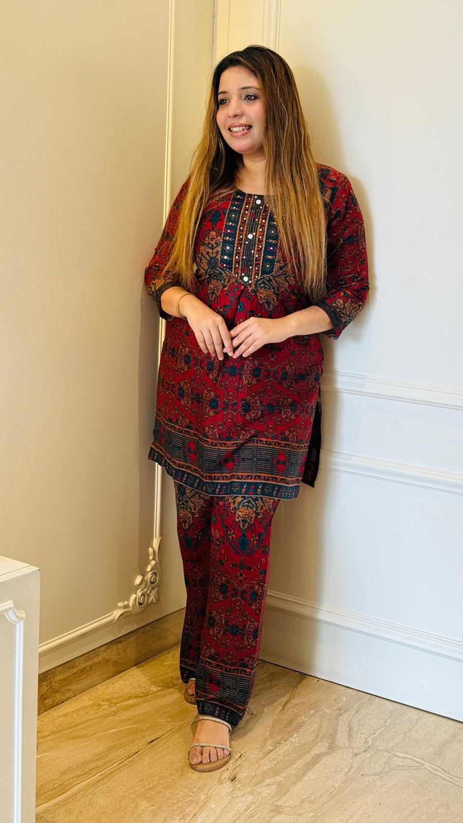 Katha Charm Rayon Cordset - Red, Blue