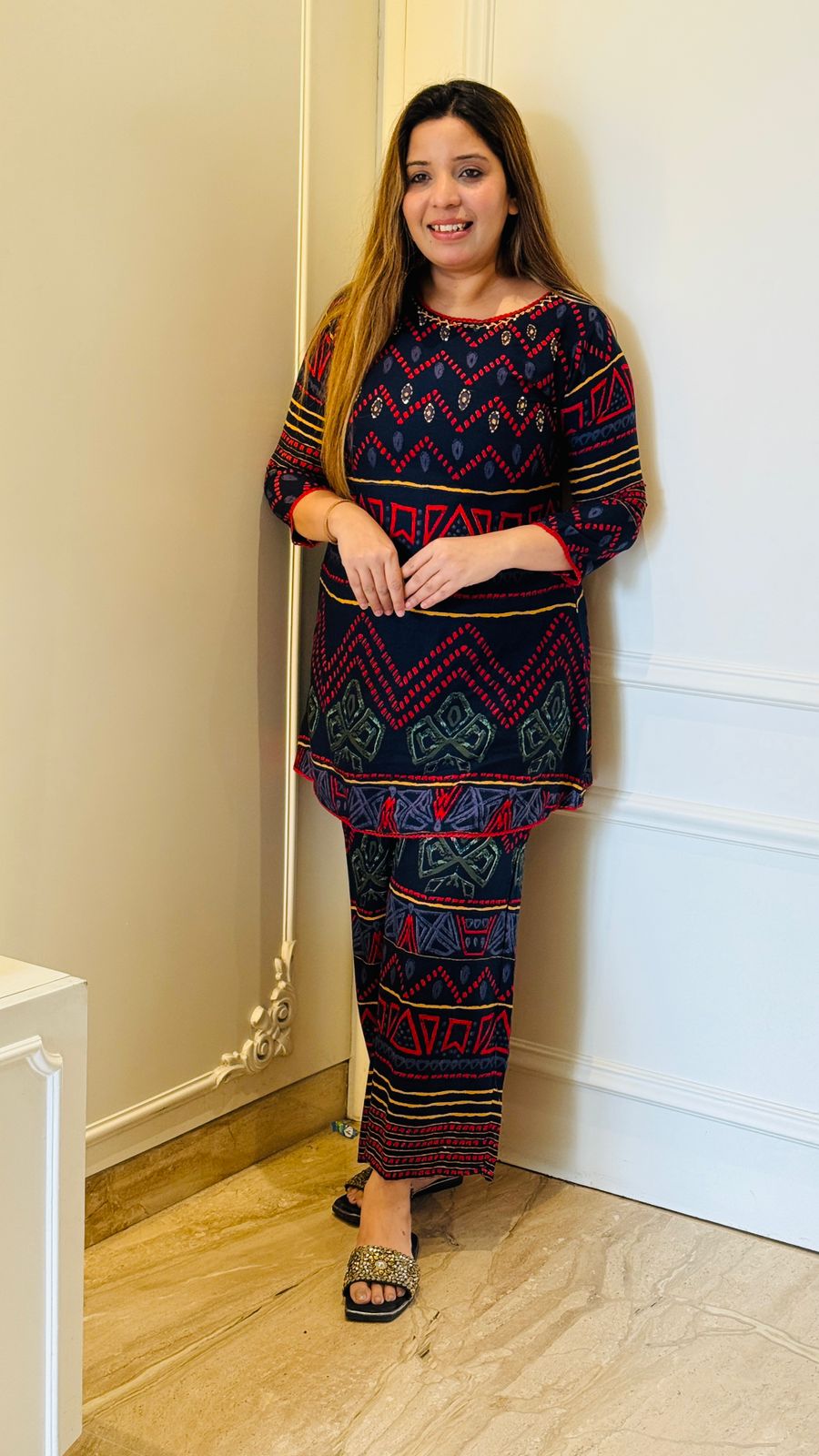 Katha Print Cordset- Black, Red