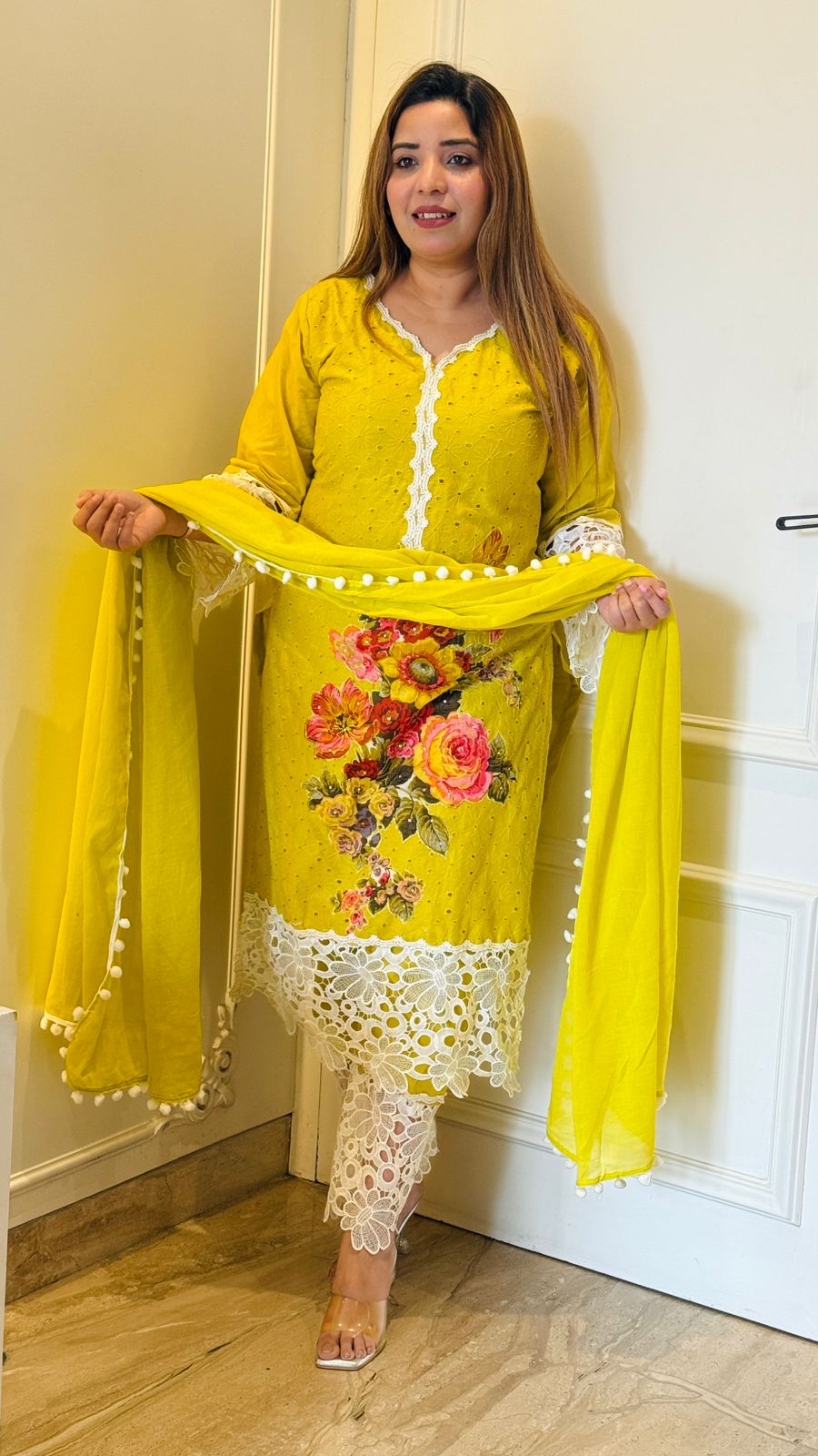 Naira  Cotton Suit Set- Yellow