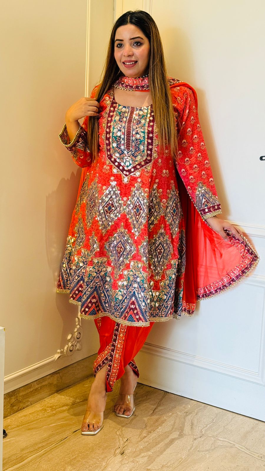 Noor Peplum Set- Orange