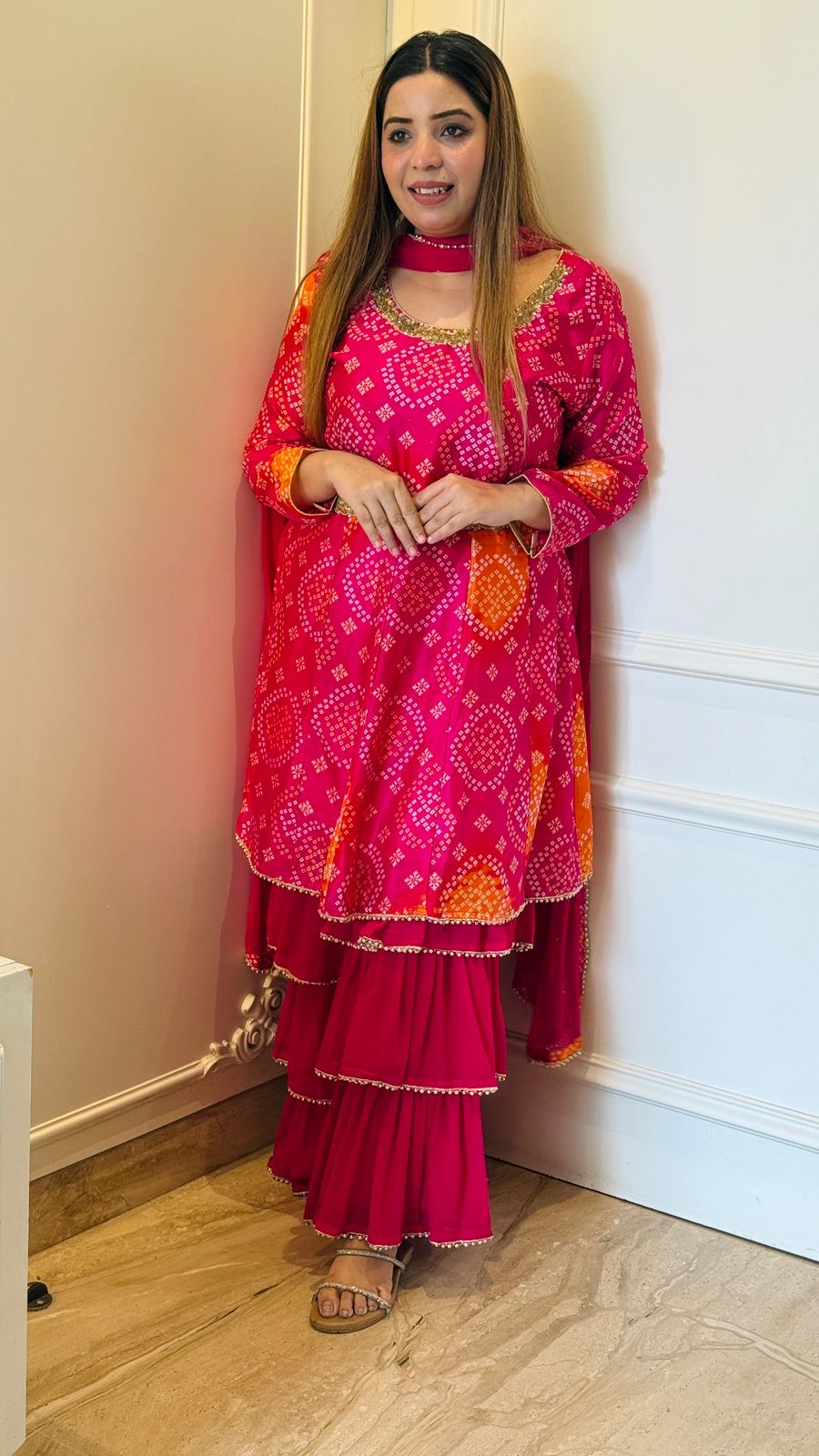 Bandhani Elegance Set- Red, Pink