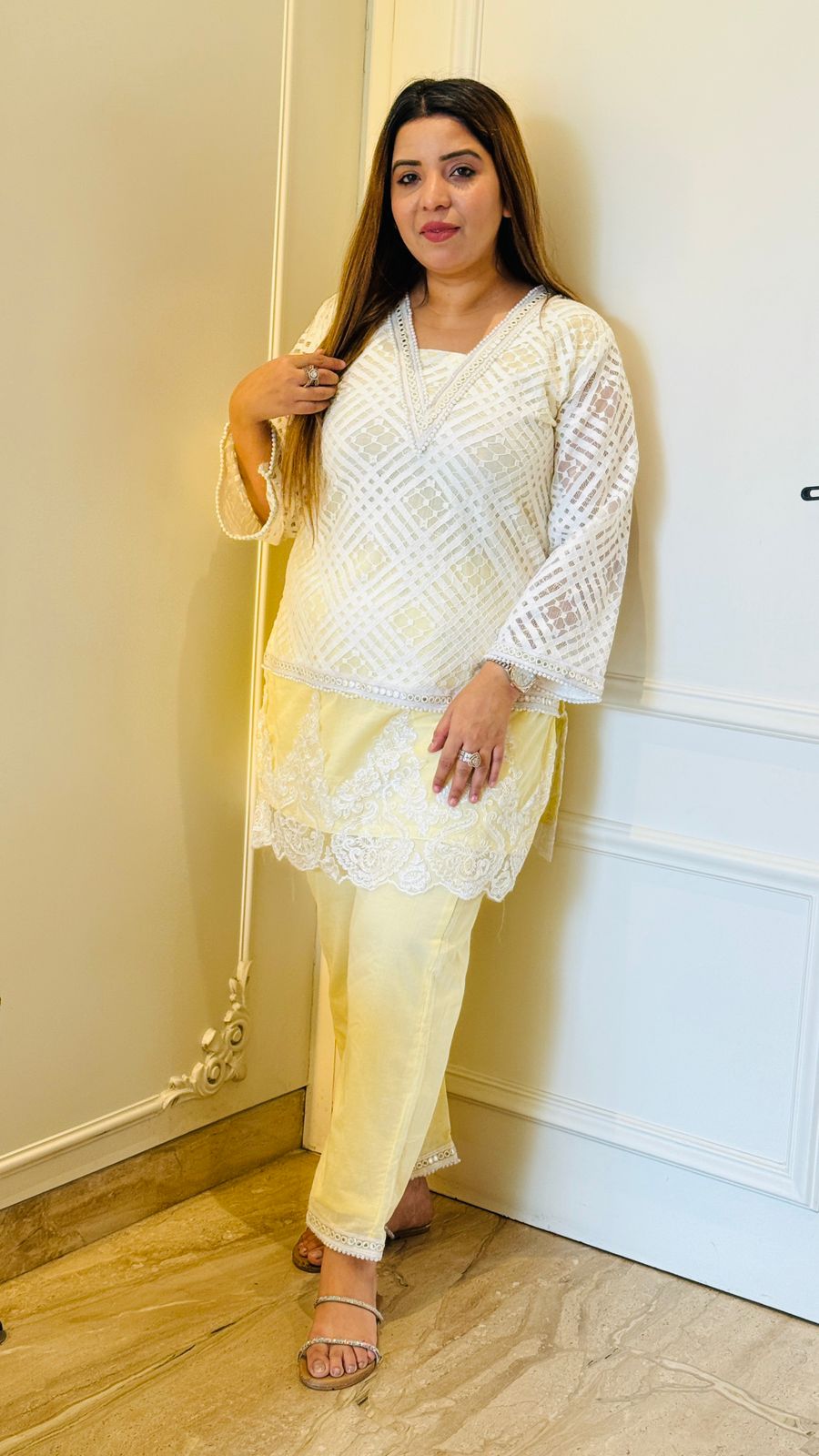 Lace Charm Cotton Set- Pink, White