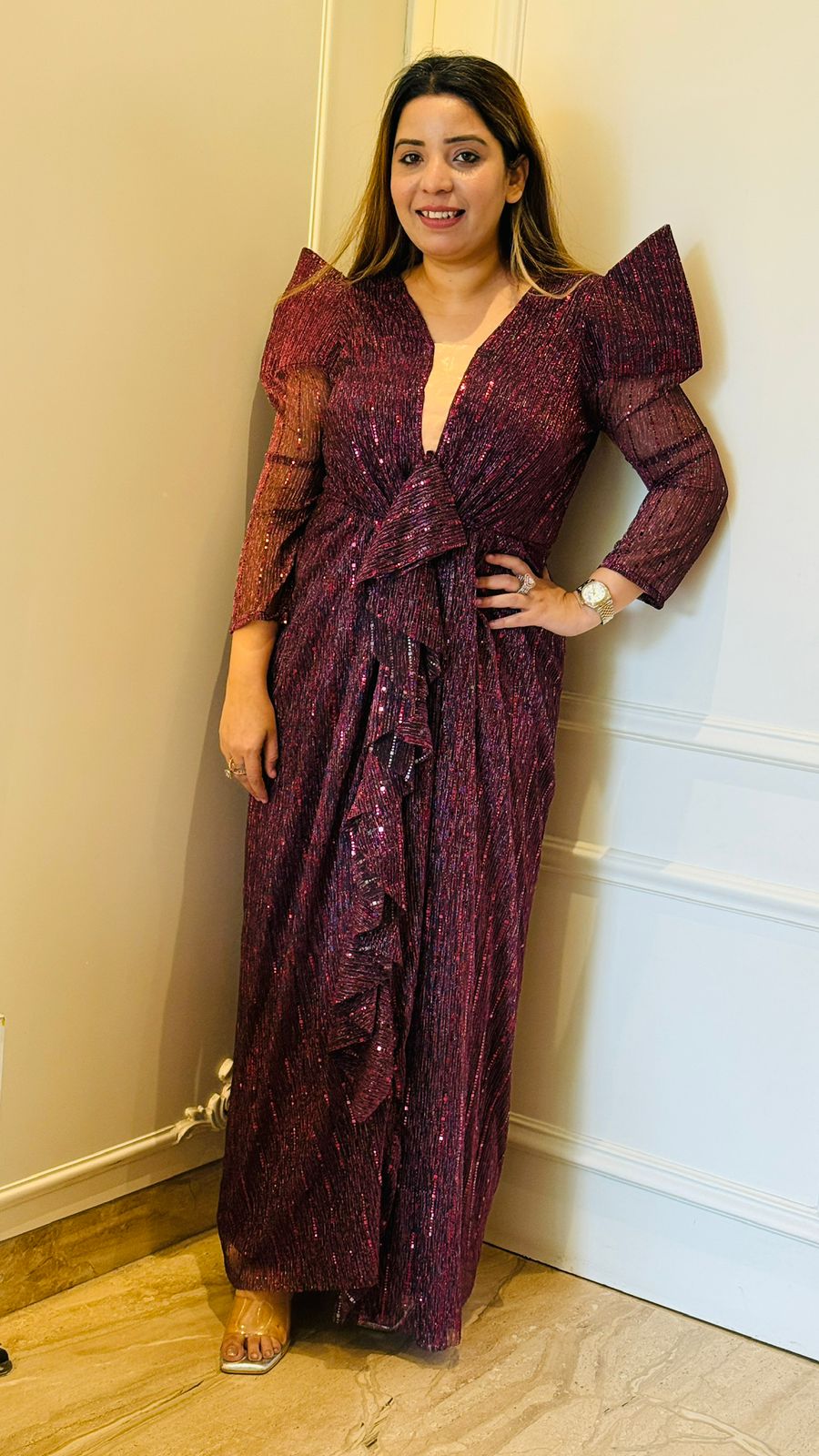 Aira Stretch Puff Gown- Purple