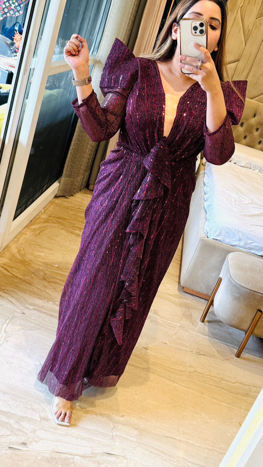 Aira Stretch Puff Gown- Purple