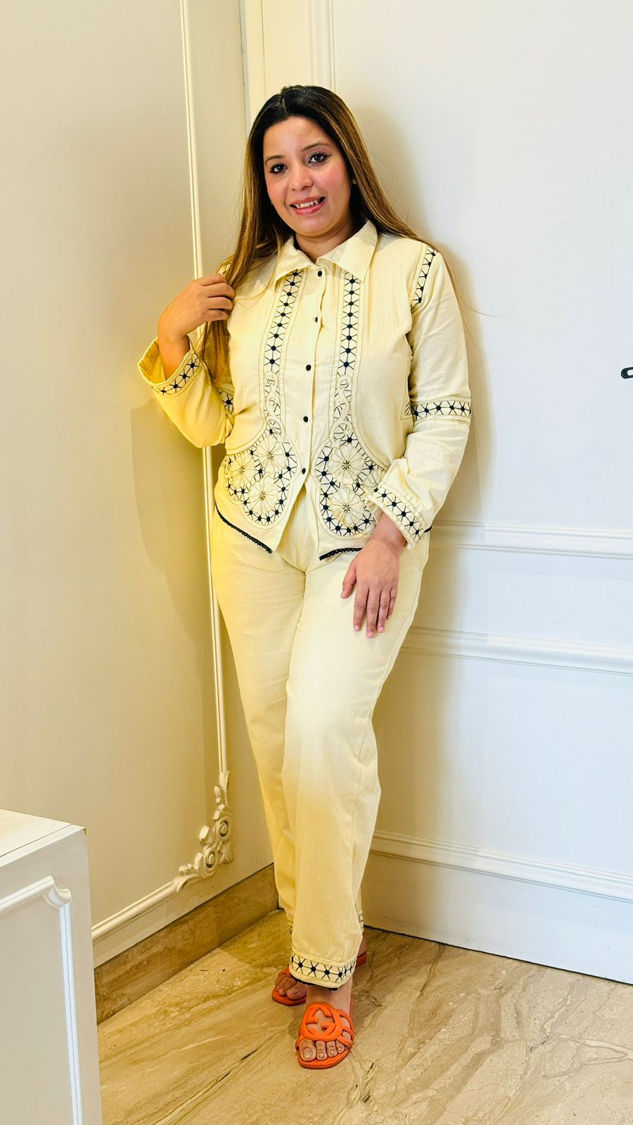 Naira Khadi Cotton Set- Gold