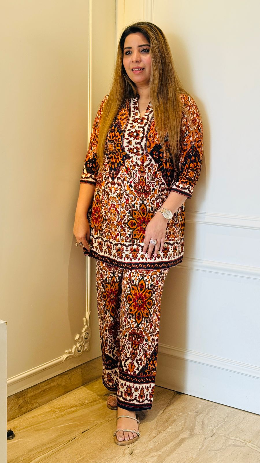 Naira Cord Set- Orange, Black