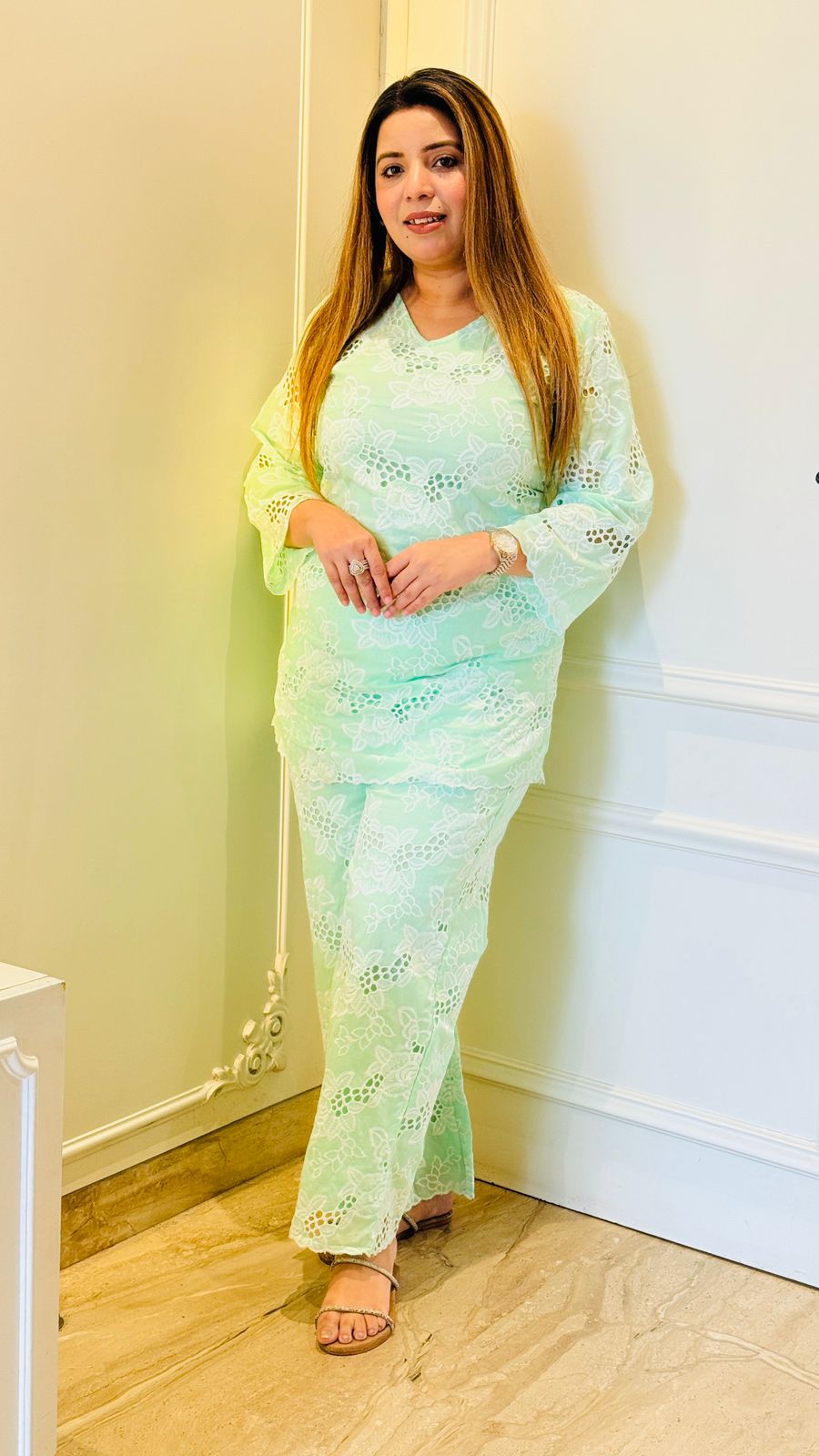 Anvika Schiffli Cotton- Green
