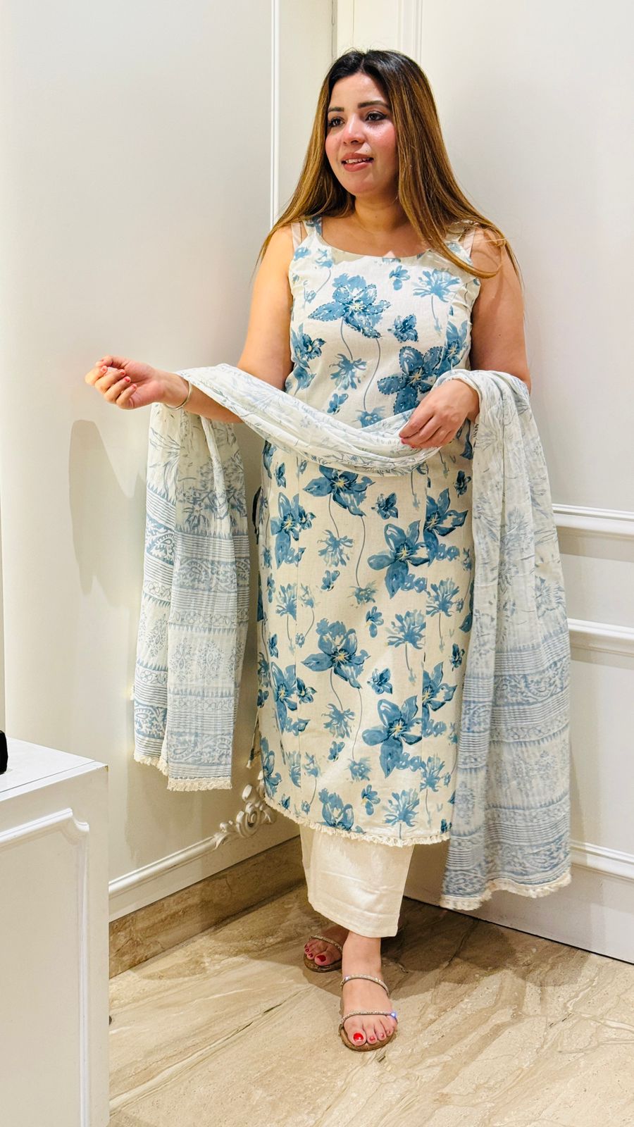 Kavya Cotton Suit Set- Brown, Blue, Pink, Green