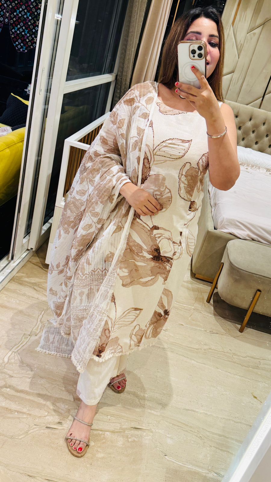 Kavya Cotton Suit Set- Brown, Blue, Pink, Green