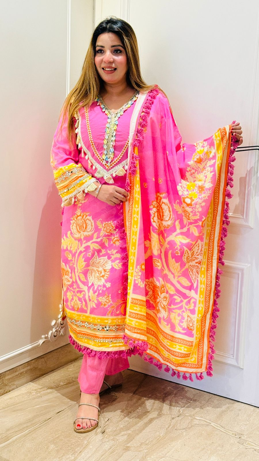 Noor Cotton Suit Set- Pink