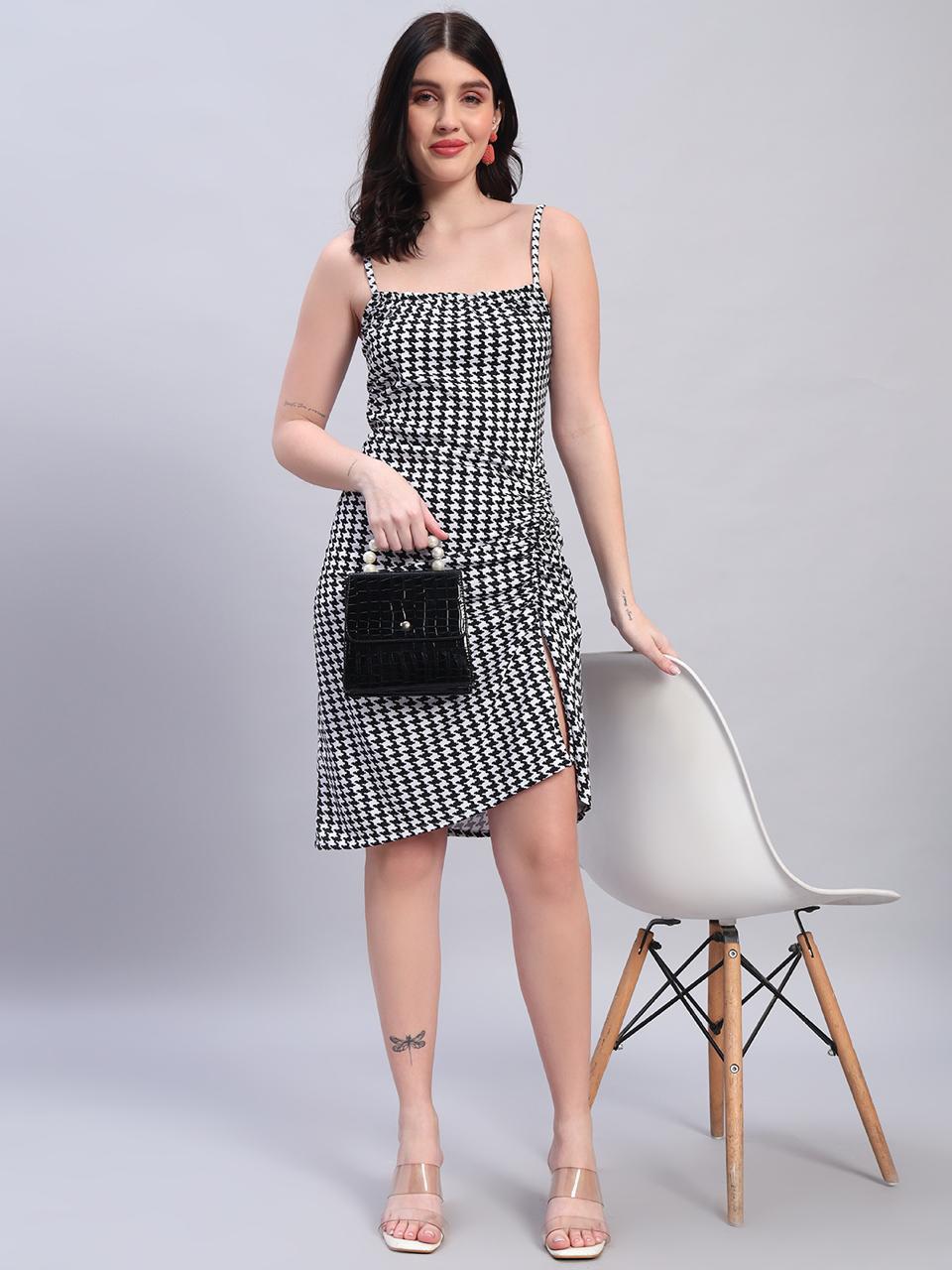 Lycra Midi Dress- White, Red