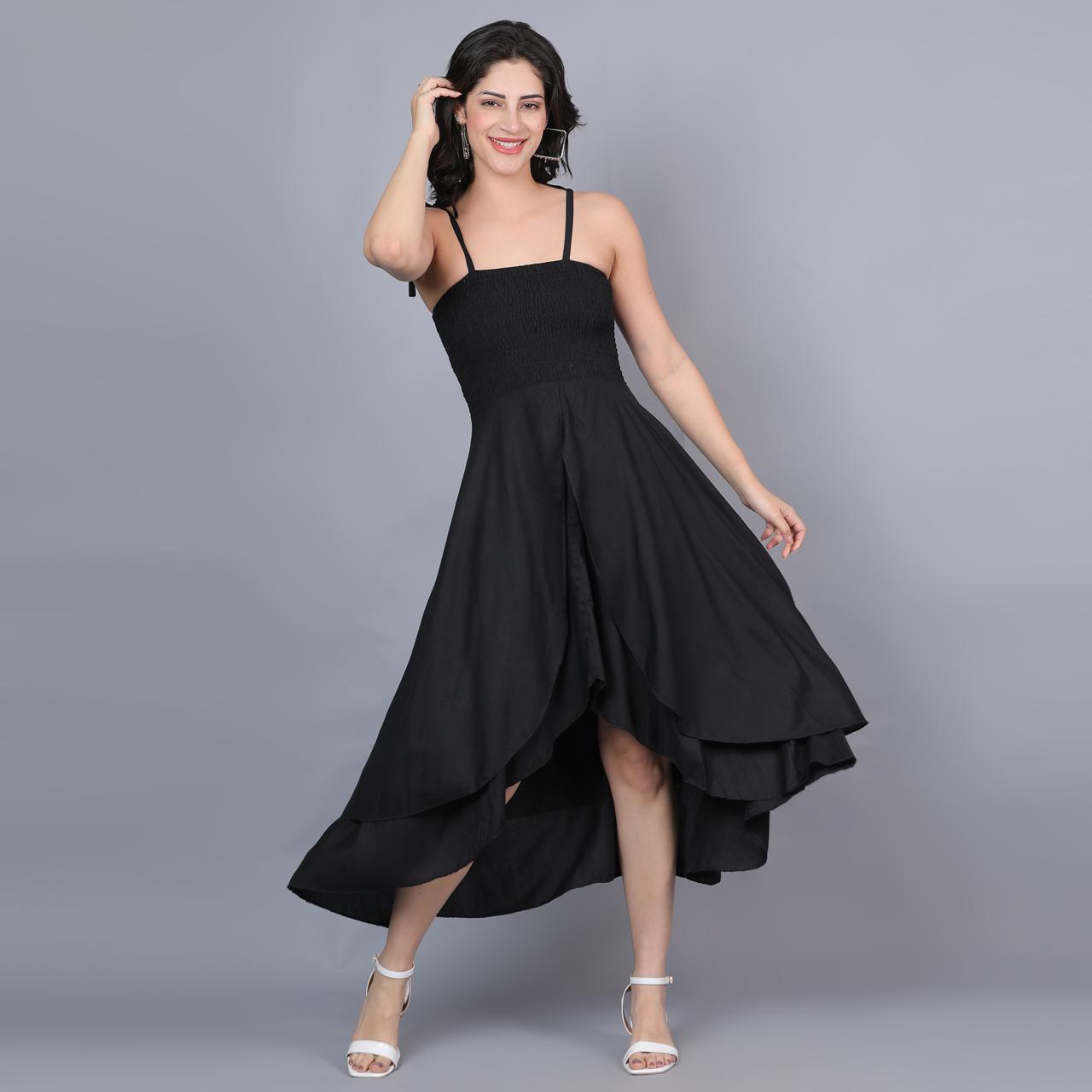 Myra Tail-Cut Dress- Black, White