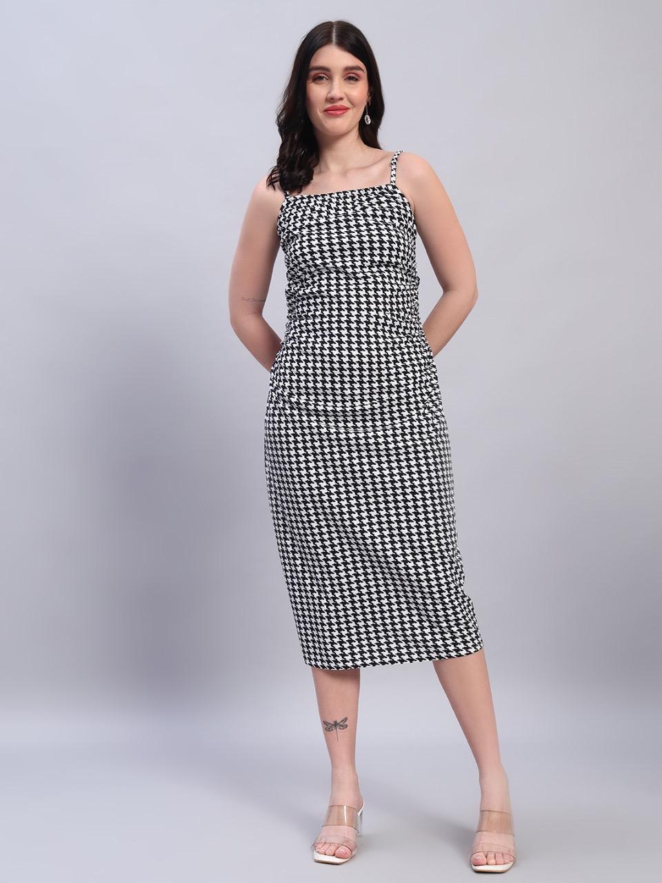 Lycra Check Dress- White