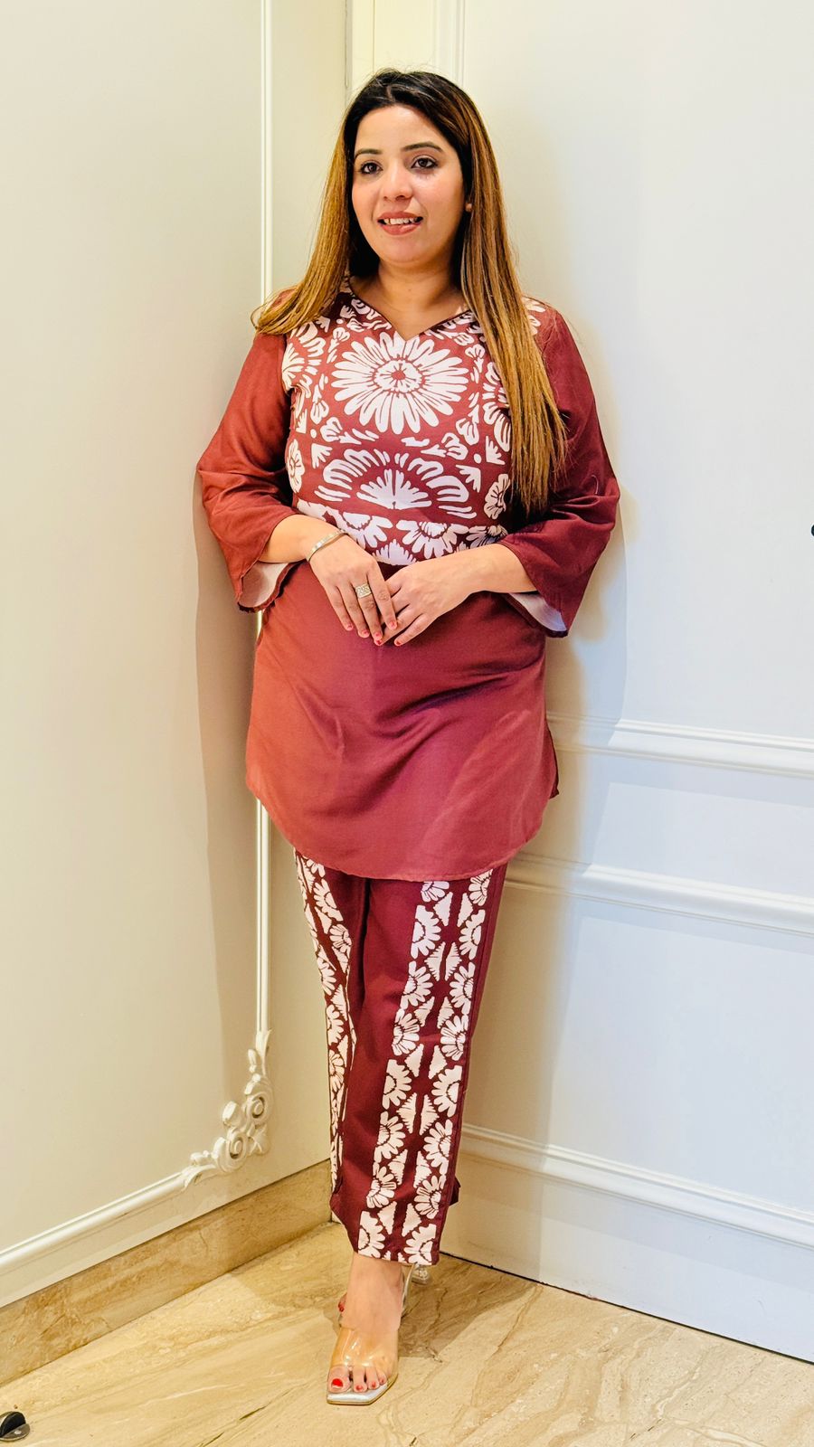 Elira Digital Print Cordset- Maroon