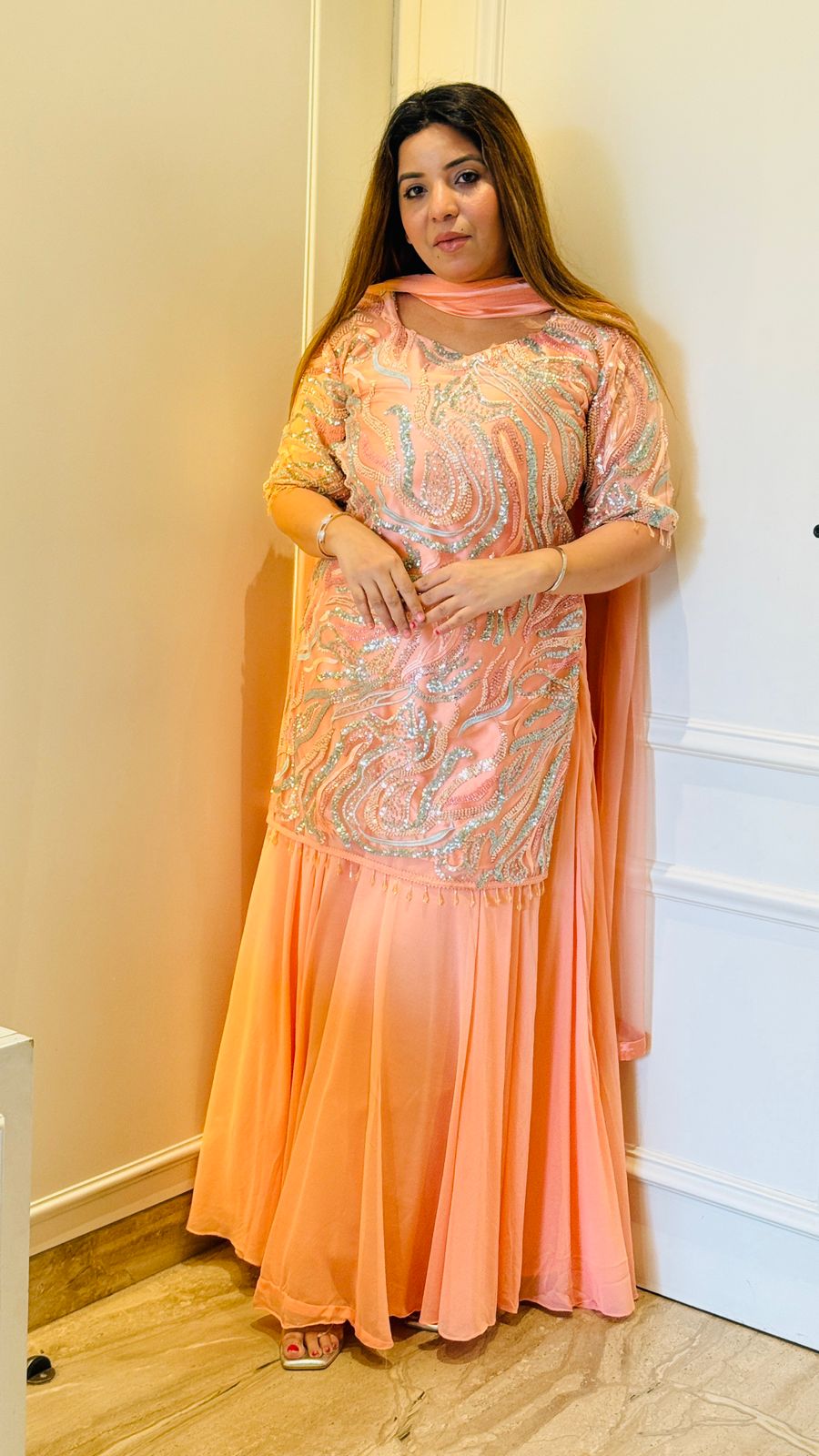 Aarvi Skirt Kurta Set- Pink