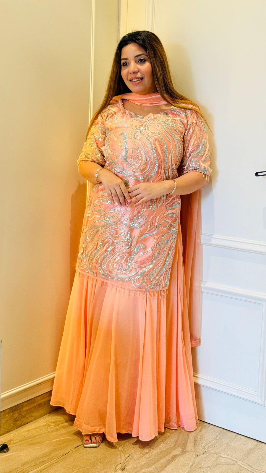 Aarvi Skirt Kurta Set- Pink