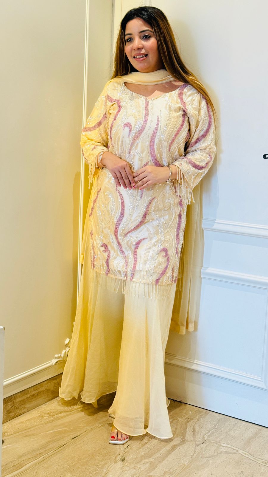 Zevrina Kurta Set- Beige