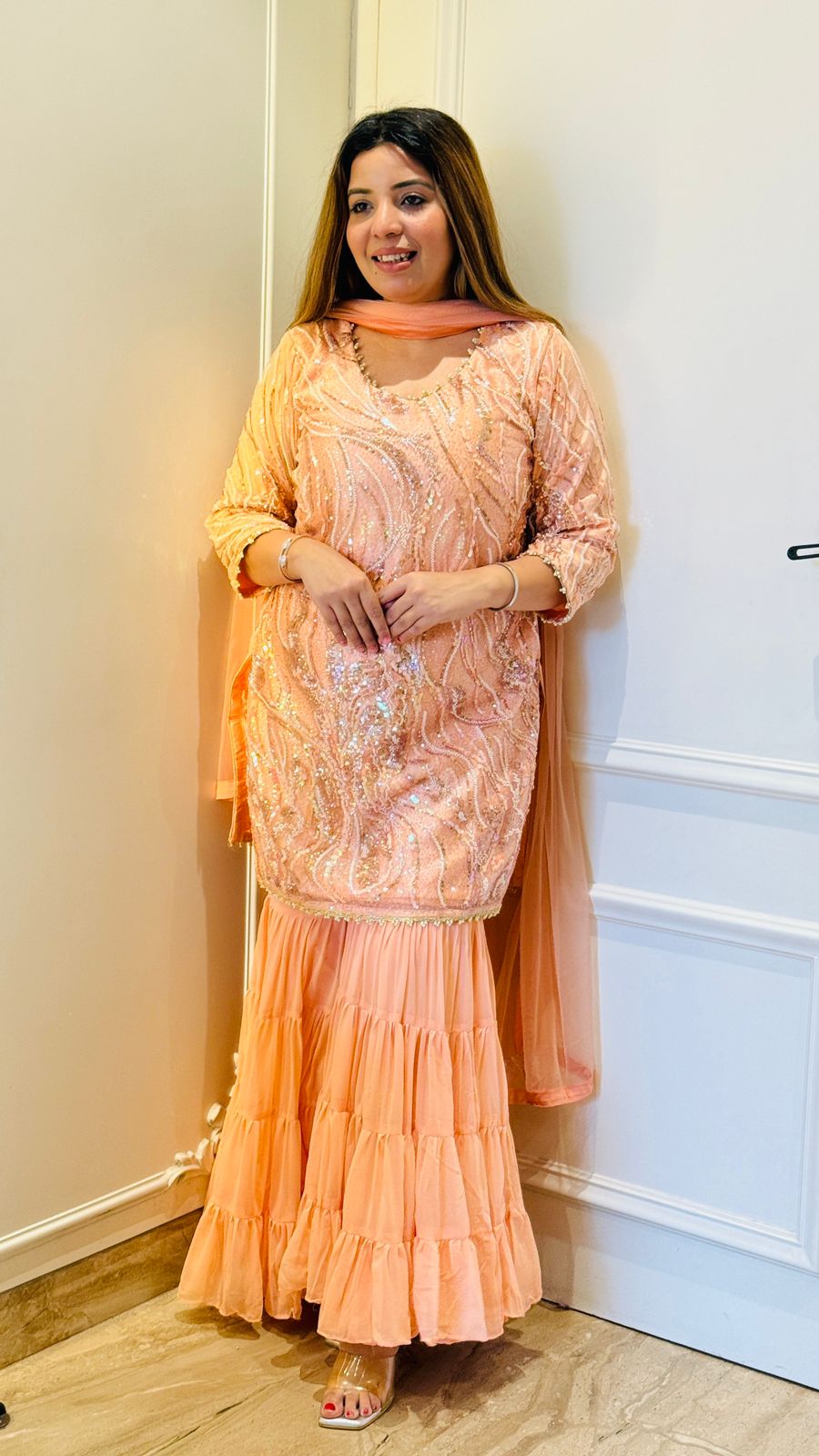 Zehra Sharara Suit Set- Pink, Yellow