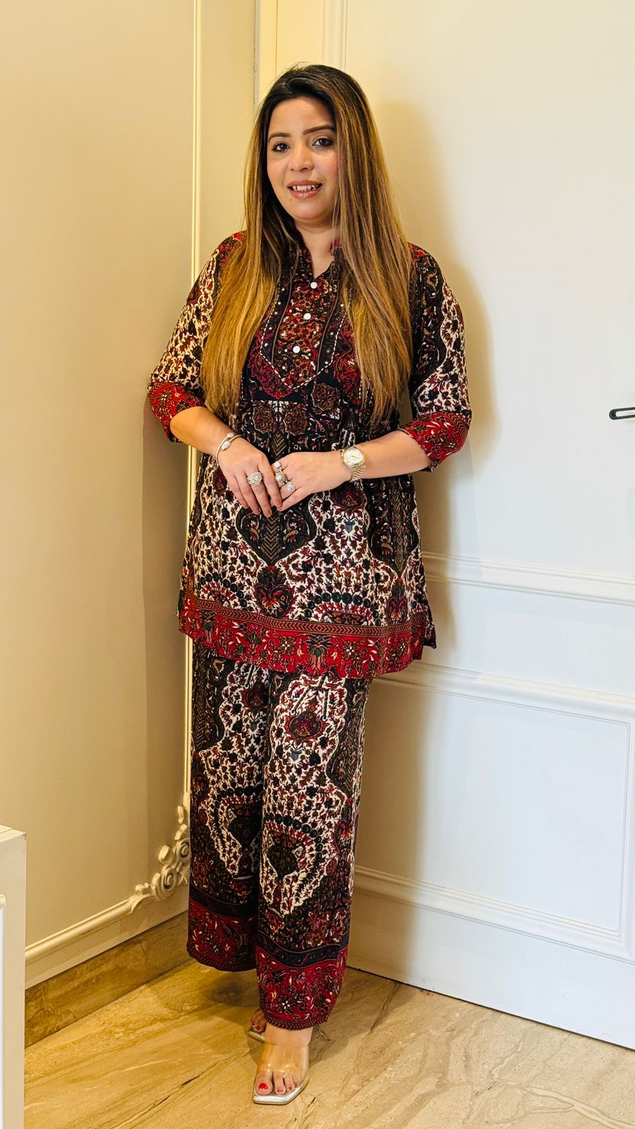 Saanvi Cotton Cordset- Red