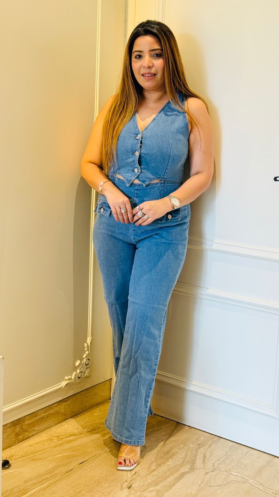 Alexa Denim Jumpsuit- Blue, Navy