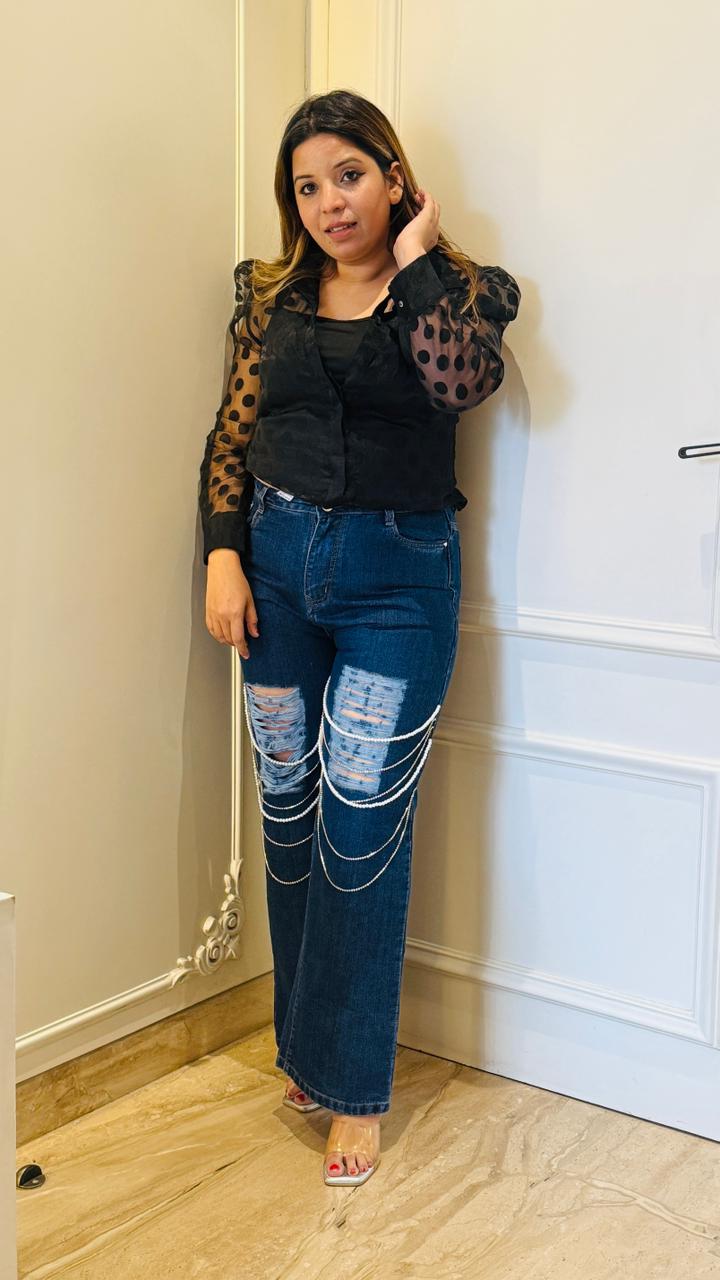 Celeste Stone Jeans- Navy, Blue