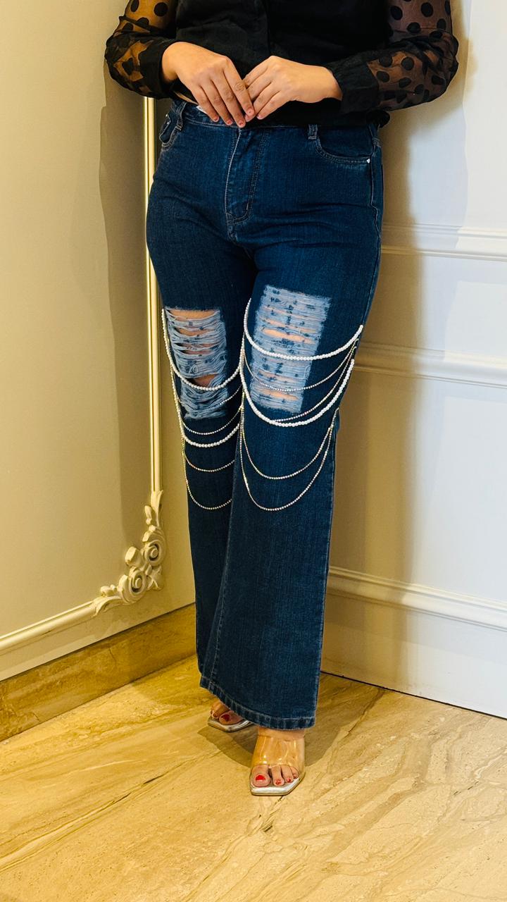 Celeste Stone Jeans- Navy, Blue