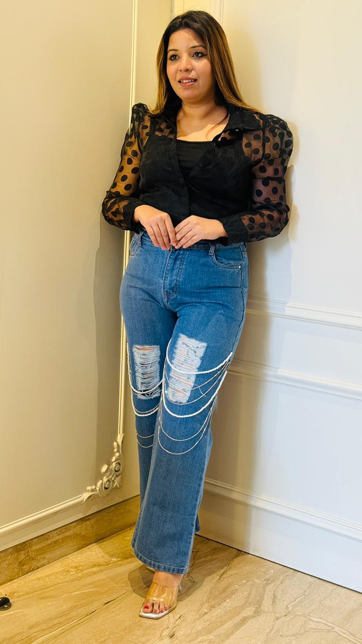 Celeste Stone Jeans- Navy, Blue