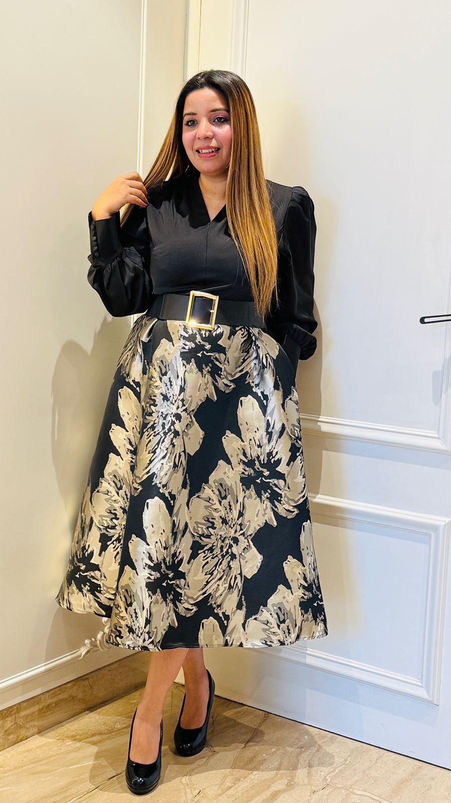 Amora Belt Dress- Beige, Red, Orange, Yellow