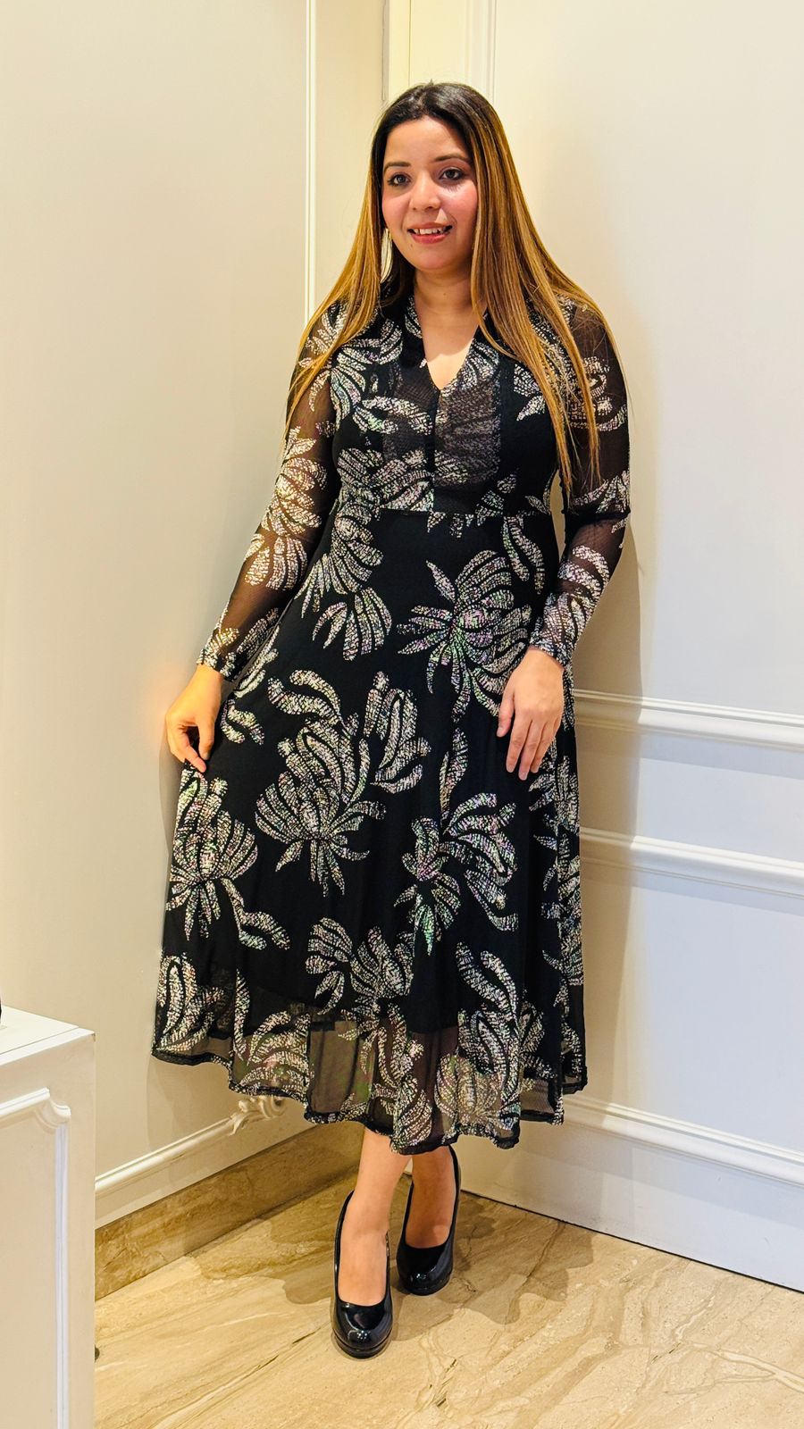 Reyna Net Dress- Beige, Red, Gray