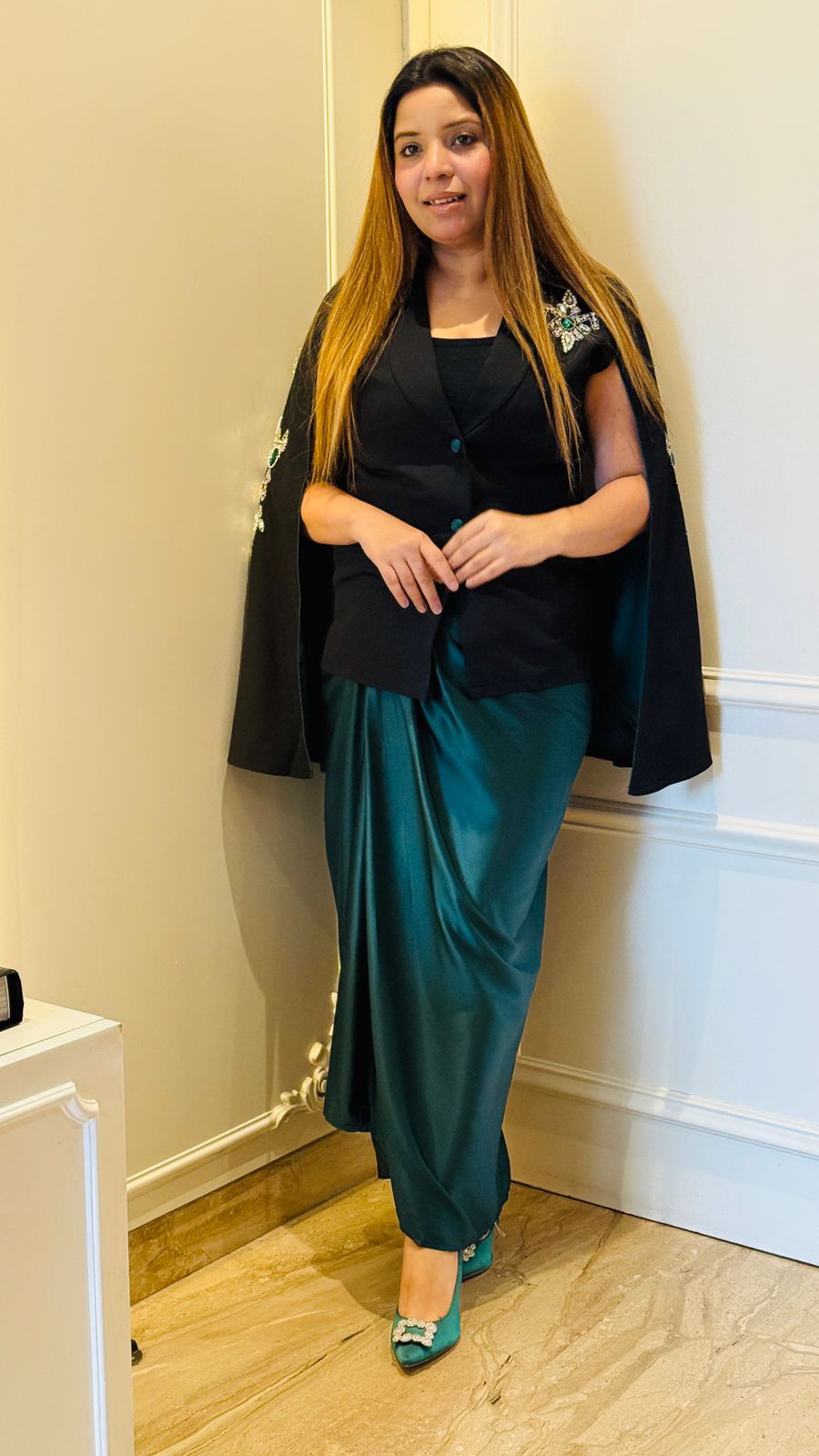 Saira Indo-Western Dress- Green, Red, Blue