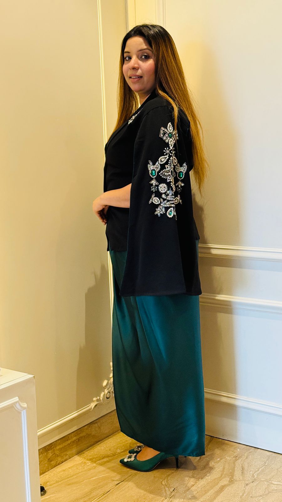 Saira Indo-Western Dress- Green, Red, Blue