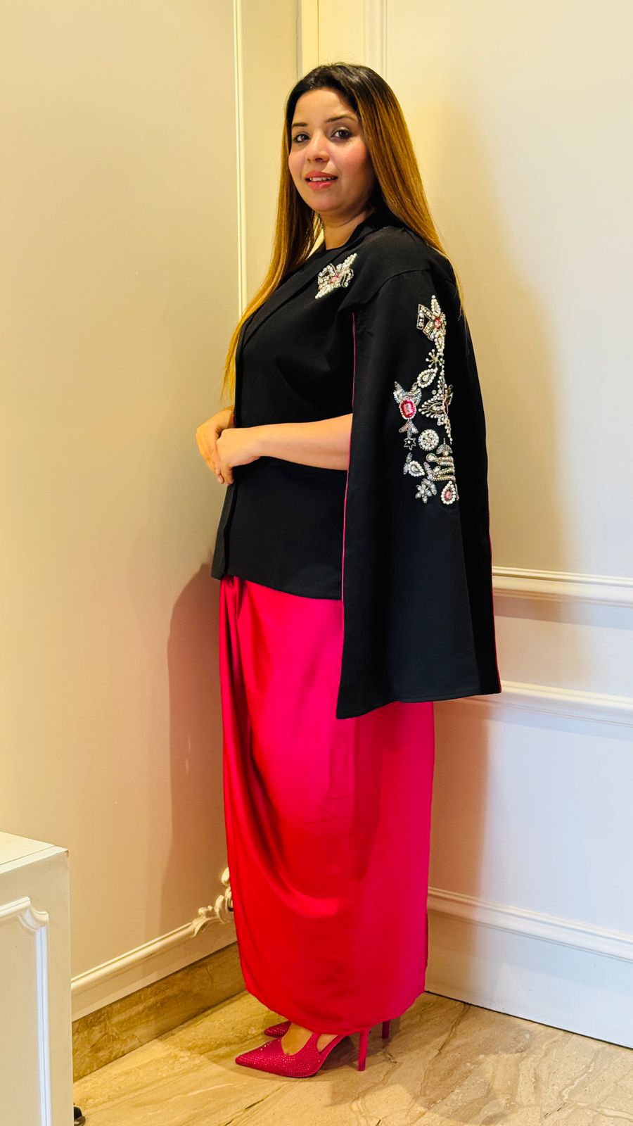 Saira Indo-Western Dress- Green, Red, Blue