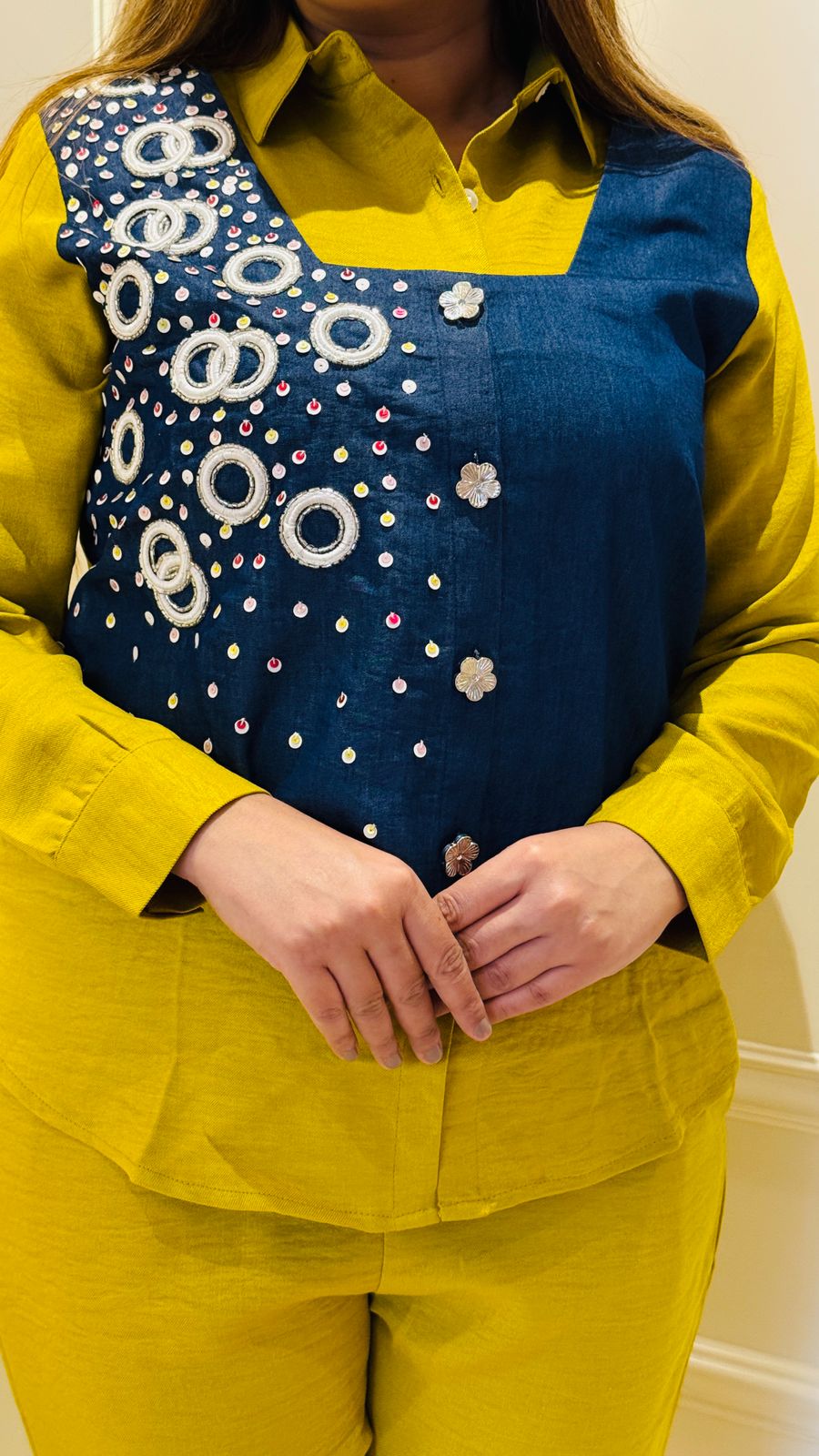 Nyra Denim Coord- Red, Yellow