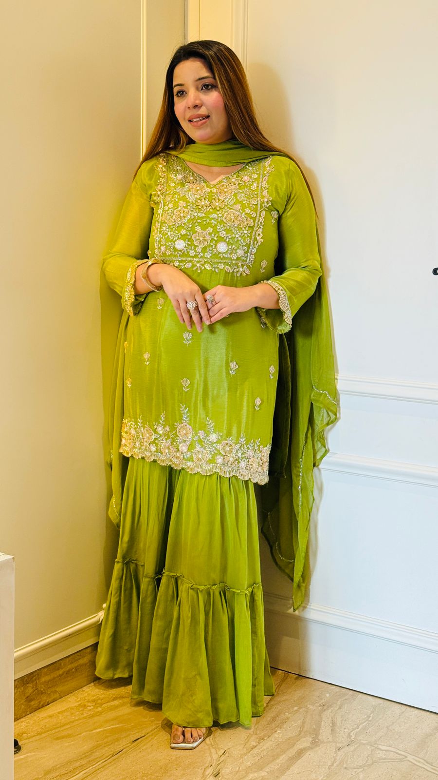 Naira Organza Suit- Green, Blue