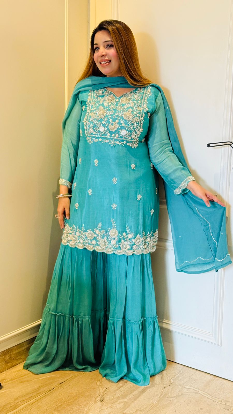 Naira Organza Suit- Green, Blue
