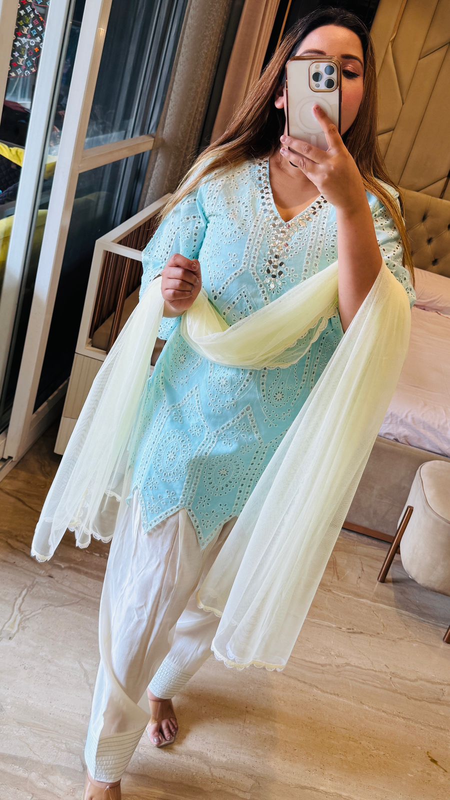 Zaafira Mirror Suit- Pink, Blue, Beige