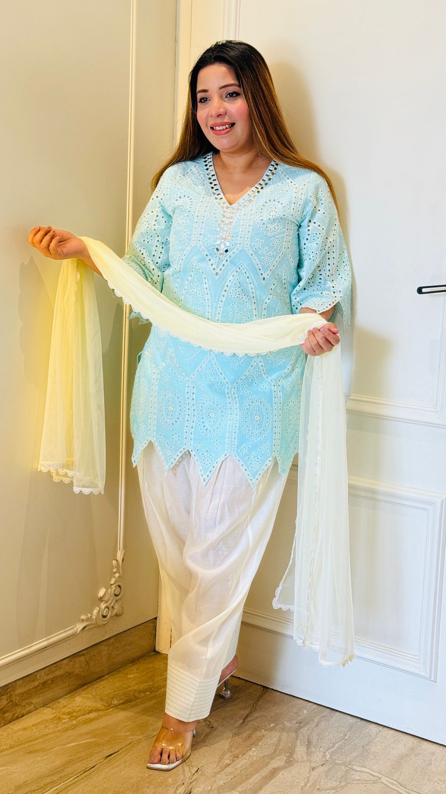 Zaafira Mirror Suit- Pink, Blue, Beige