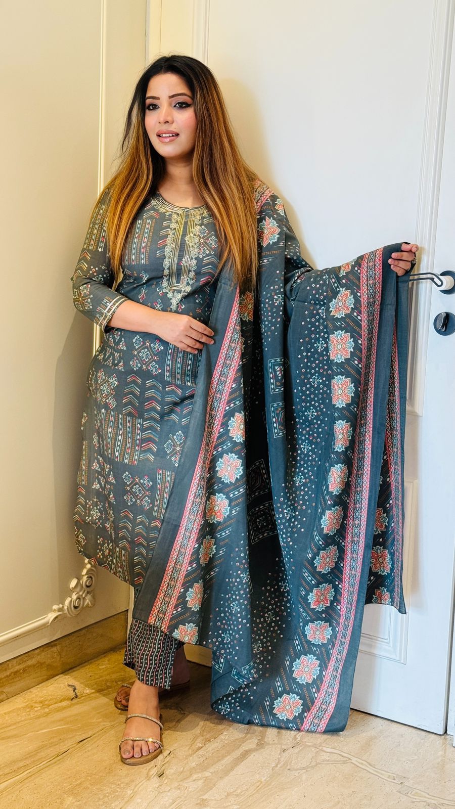 Vareen Print Suit- Blue